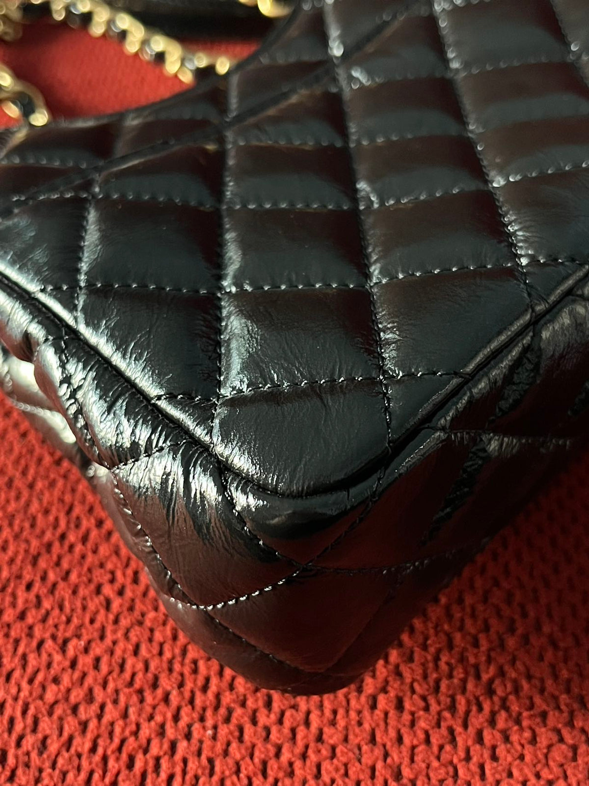 Chanel small hobo bag black crinkled calfskin gold hardware