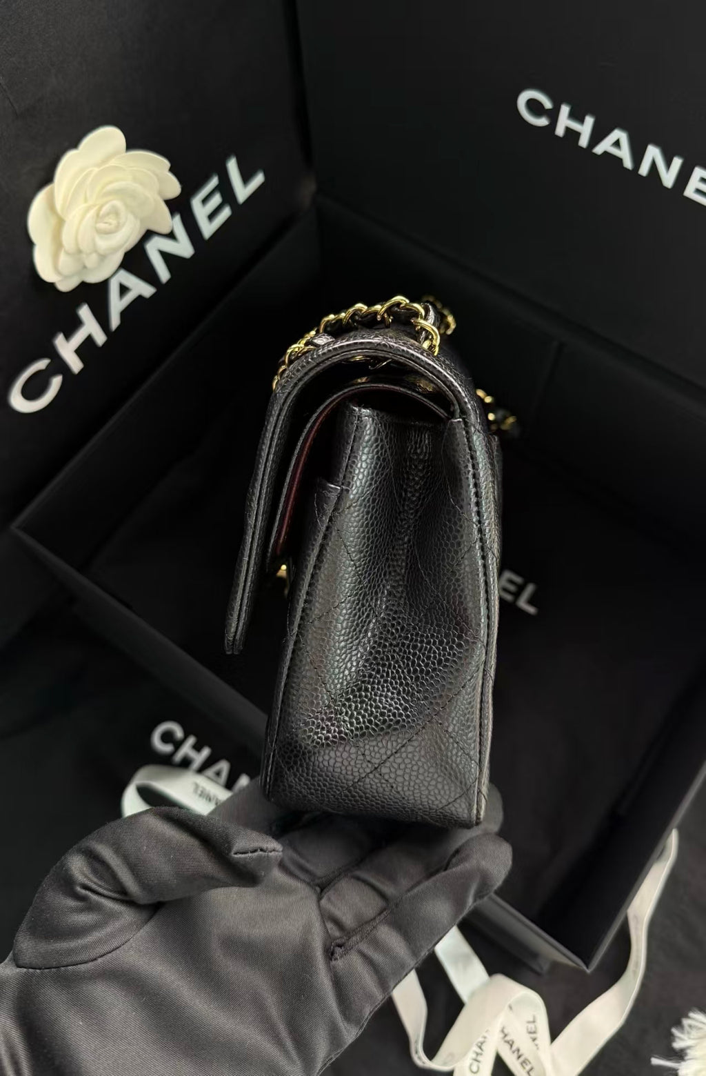 Chanel Timeless Classic Double Flap | Medium | Black Caviar | Gold Hardware | Microchip | Pre-Owned