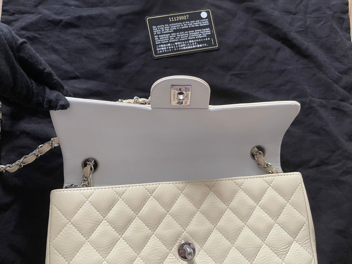 Chanel flap bag patent beige color