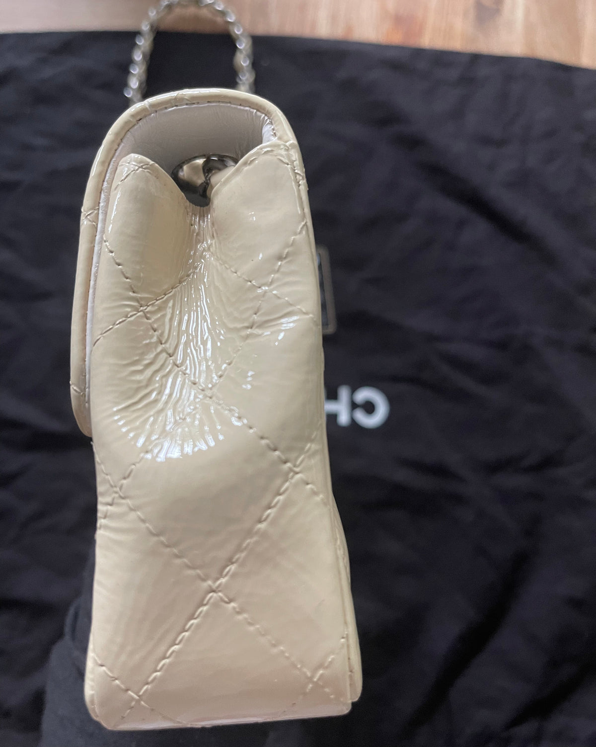 Chanel flap bag patent beige color