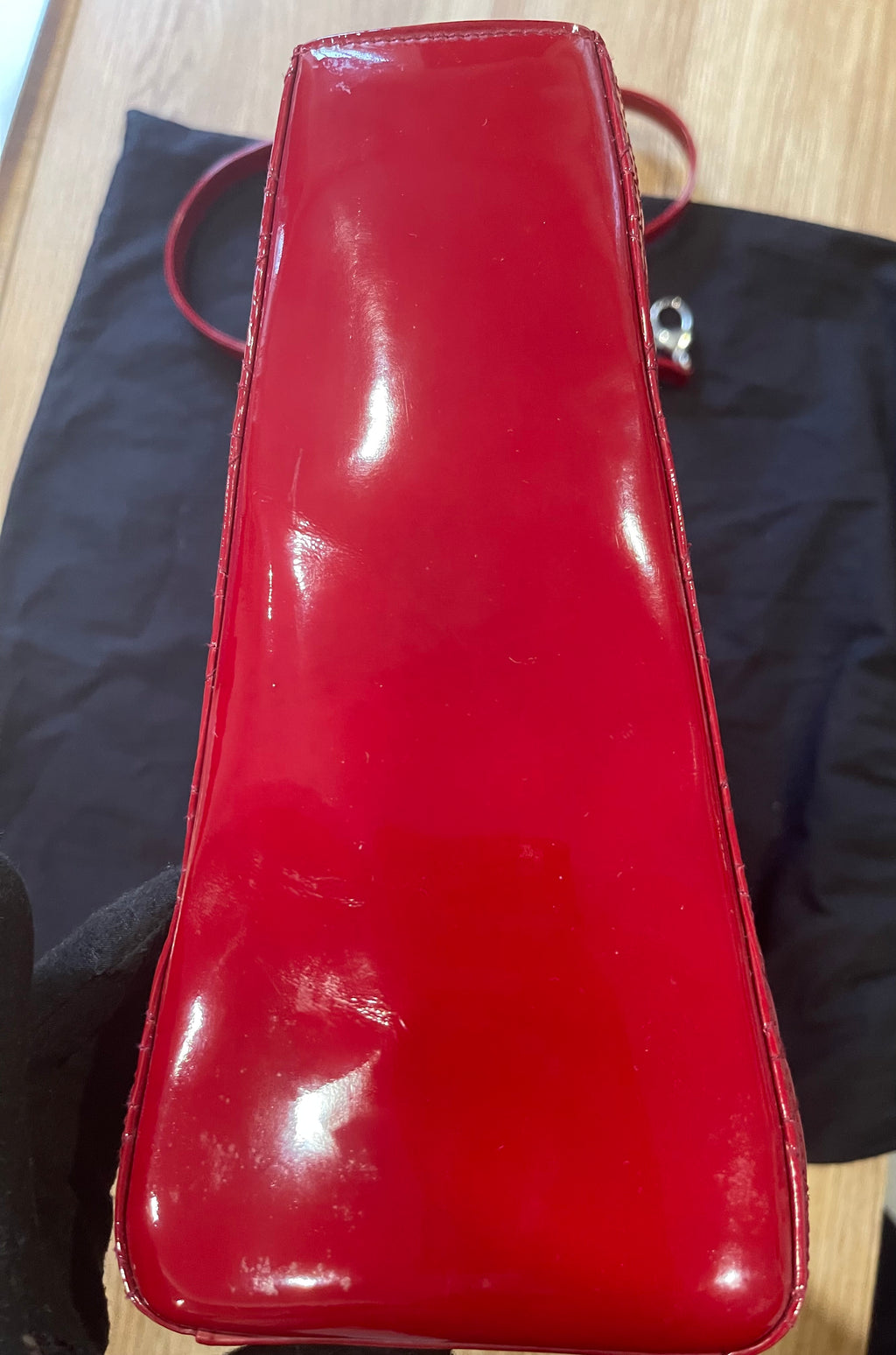 Lady dior large red patent leather