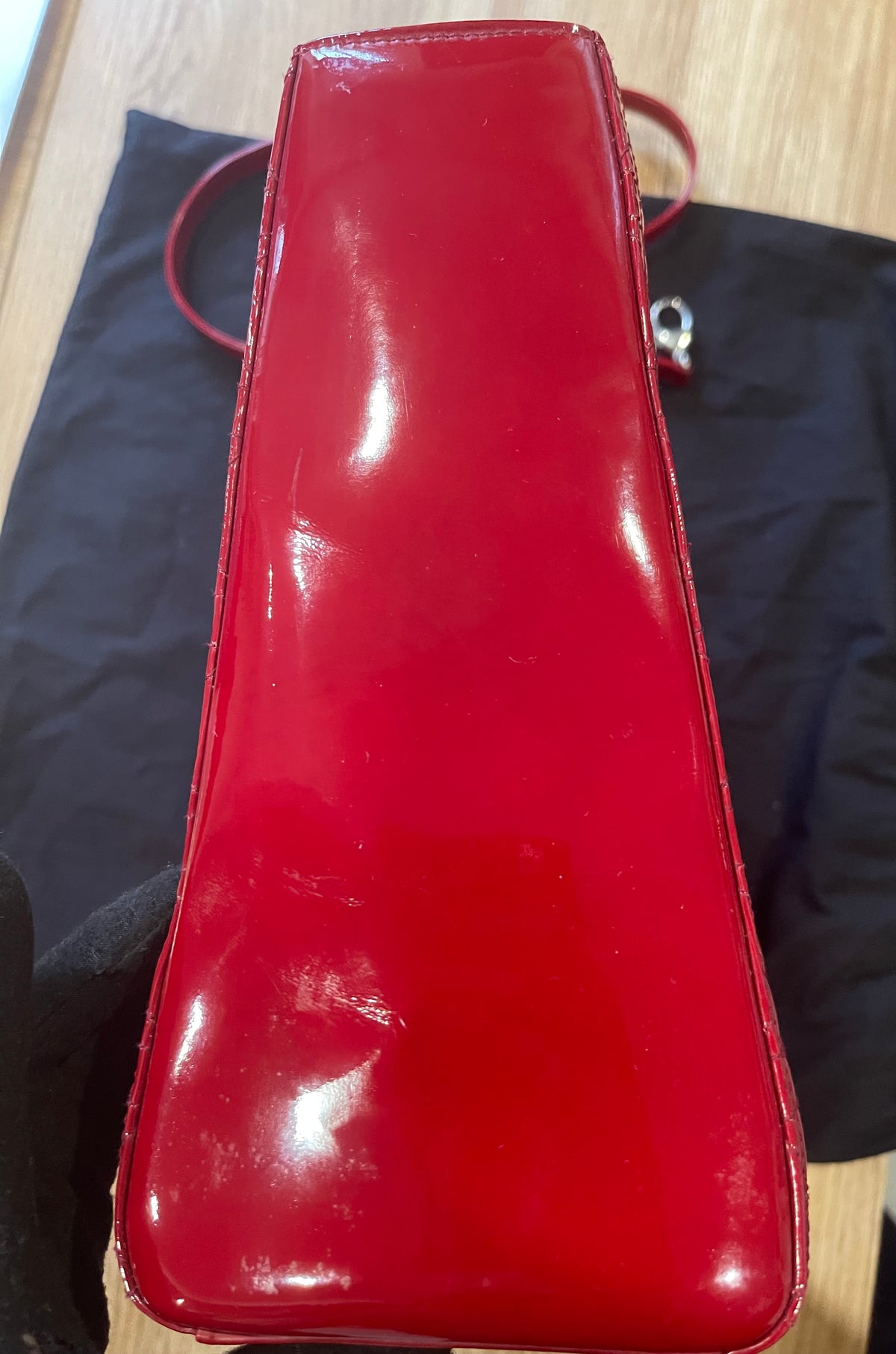 Lady dior large red patent leather