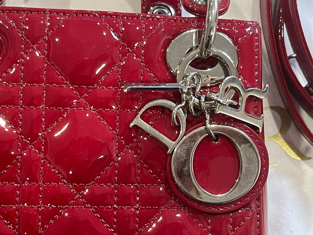 Lady dior mini red patent leather