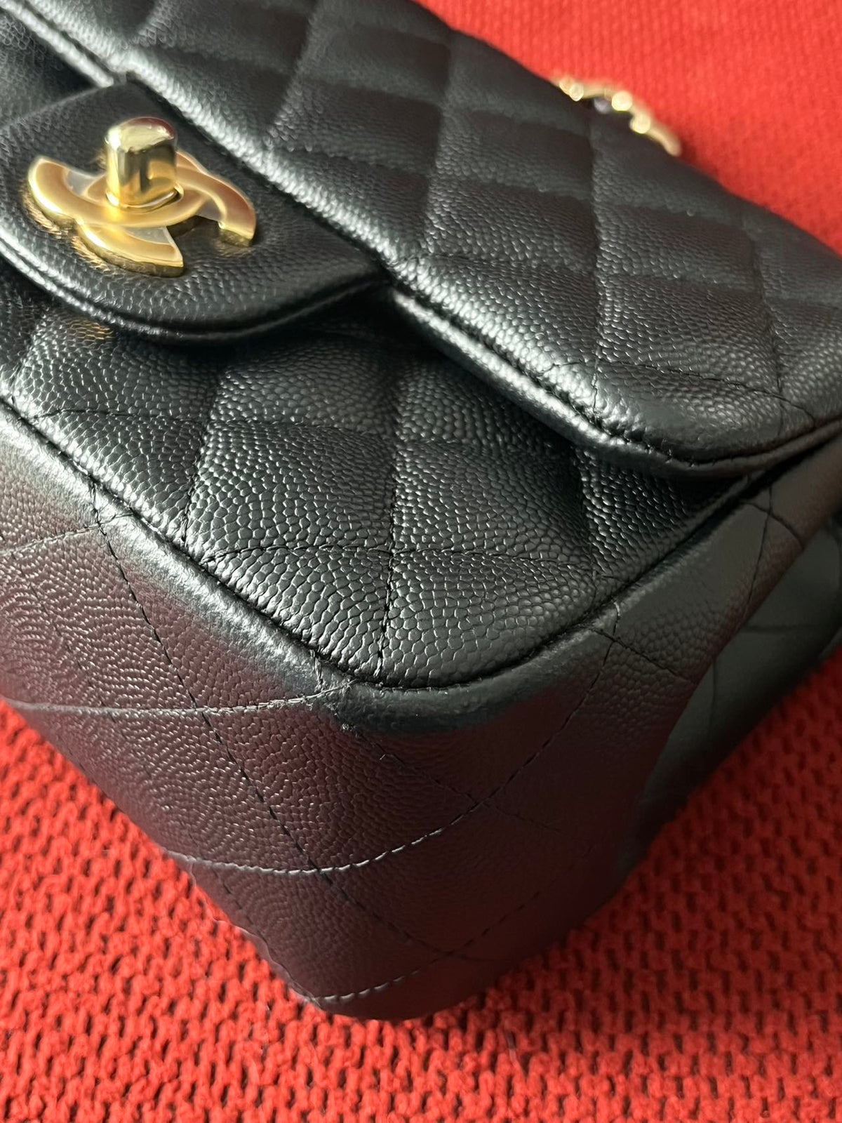 Chanel mini square flap bag caviar leather