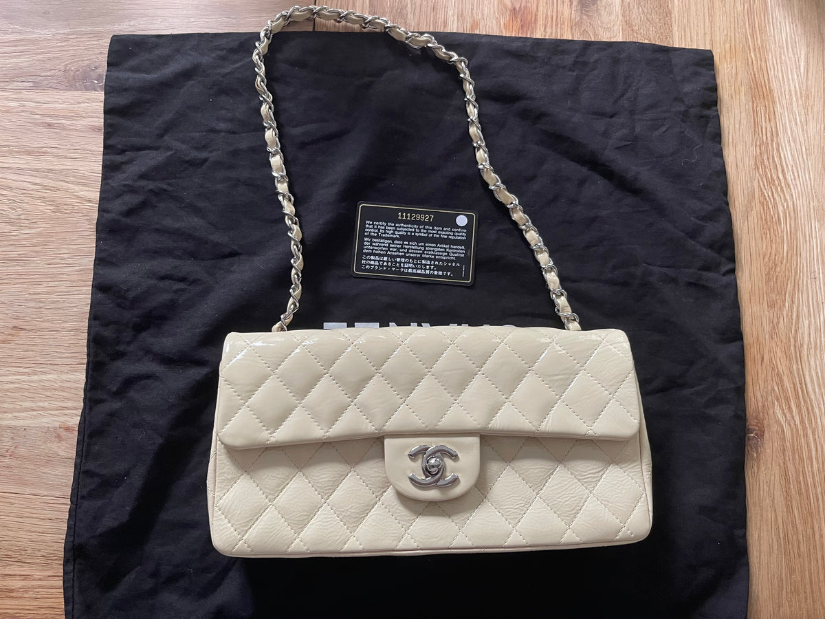 Chanel flap bag patent beige color