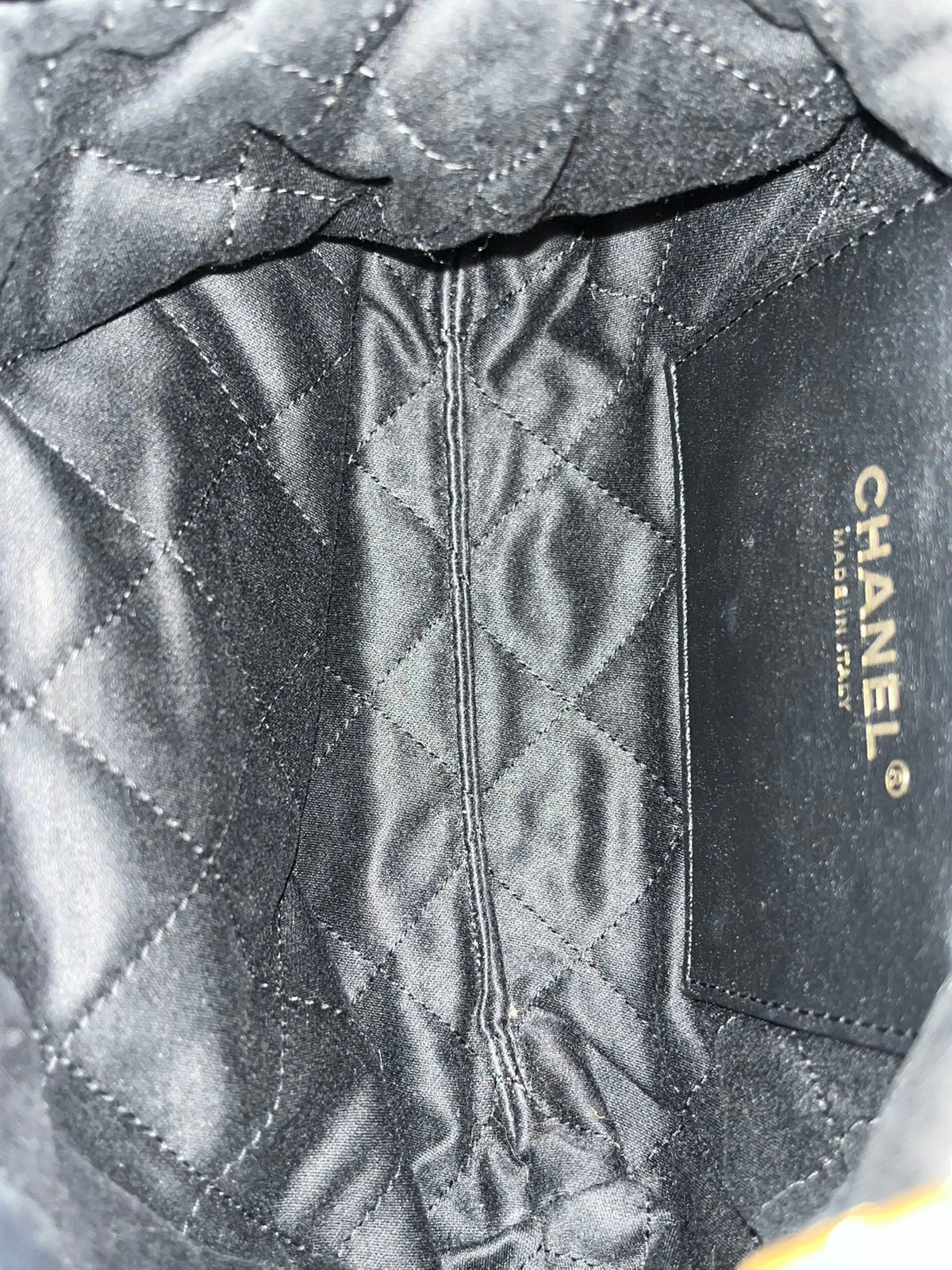 Chanel 22 bucket bag mini black shiny calfskin gold hardware