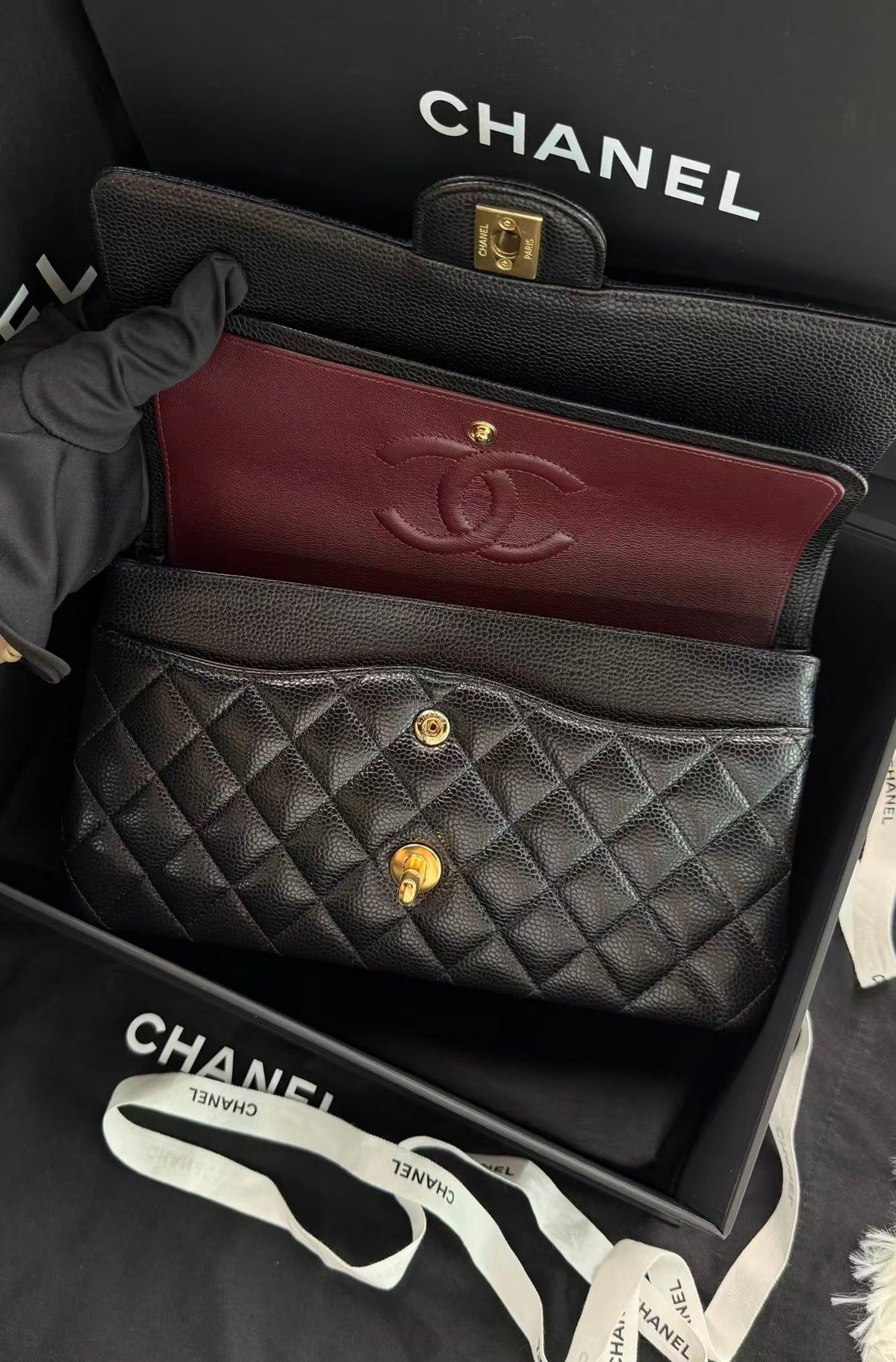 Chanel Timeless Classic Double Flap | Medium | Black Caviar | Gold Hardware | Microchip | Pre-Owned
