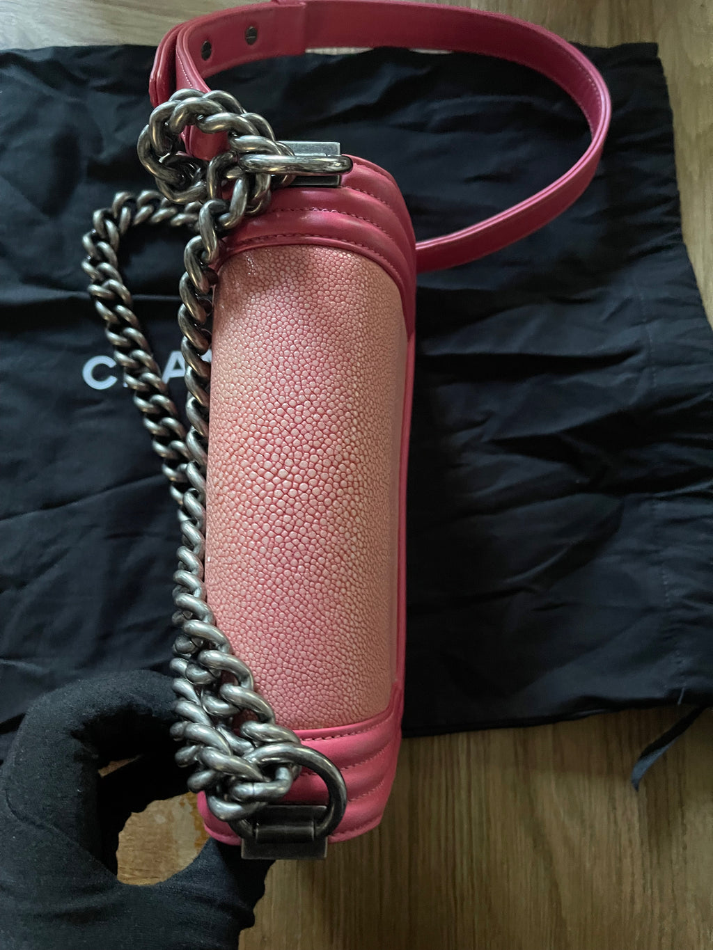 Chanel leboy small red caviar leather silver hardware