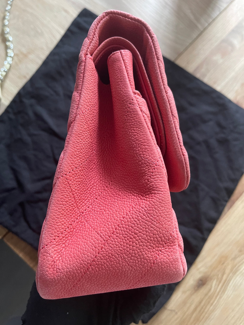 Chanel double flap bag red caviar jumbo silver gold hardware