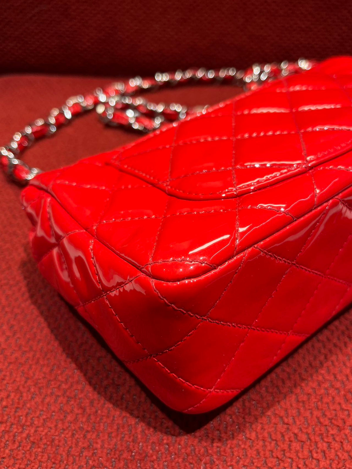 Chanel Timeless Classic flap mini rectangle patent red