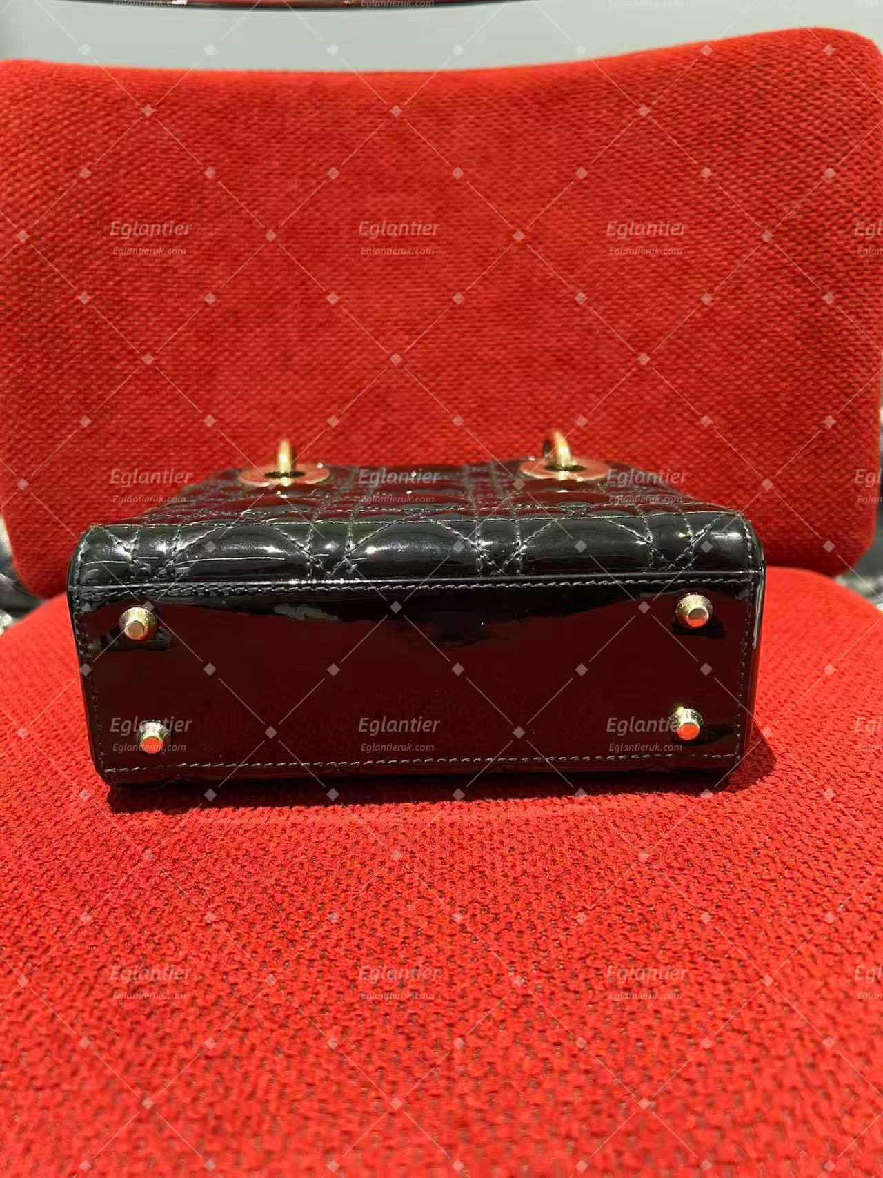lady dior mini black patent leather gold hardware