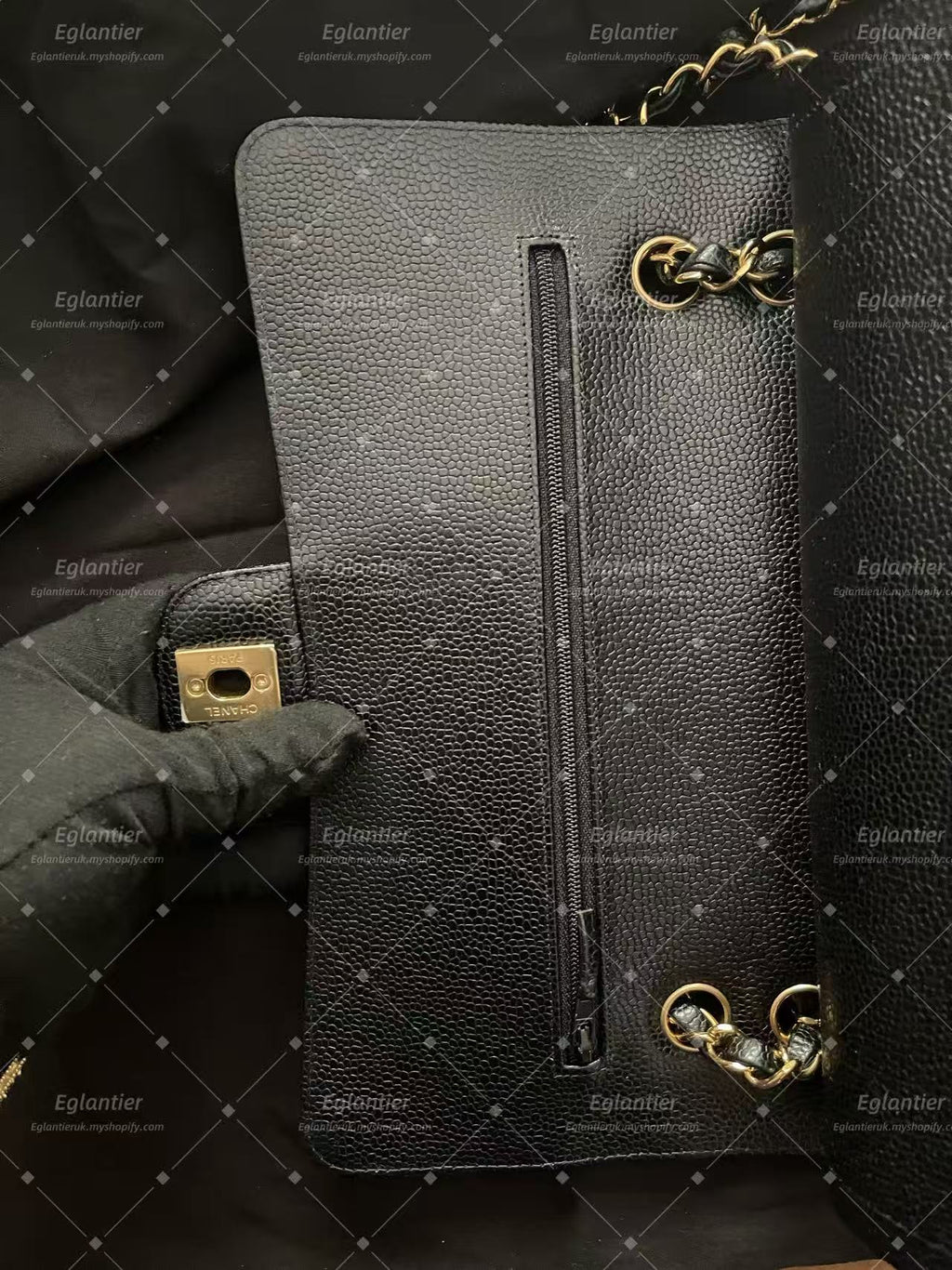 Chanel Timeless Classic double flap black medium caviar gold hardware microchip