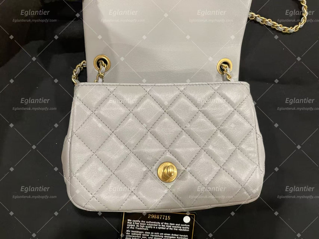 Chanel Timeless flap mini square with pearl lambskin grey GHW