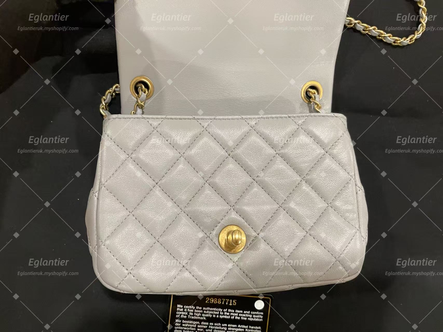 Chanel Timeless flap mini square with pearl lambskin grey GHW