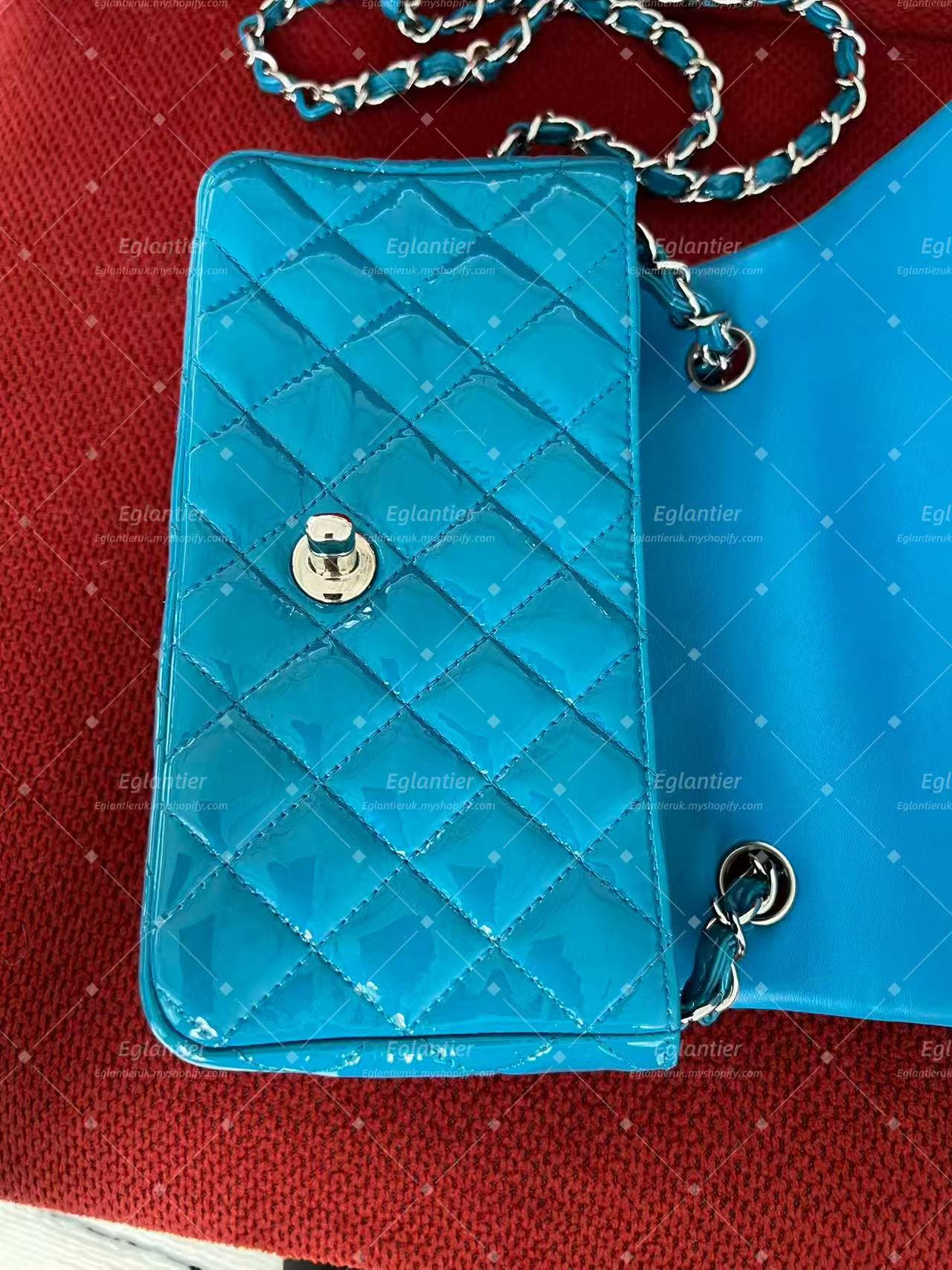 Chanel Timeless Classic flap mini rectangle patent blue
