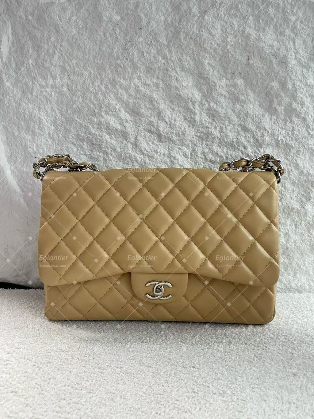 Chanel classic single flap bag lambskin jumbo beige