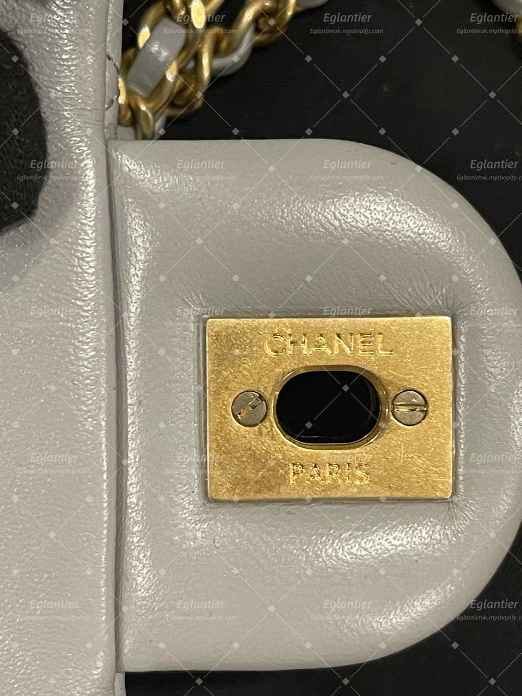 Chanel Timeless flap mini square with pearl lambskin grey GHW