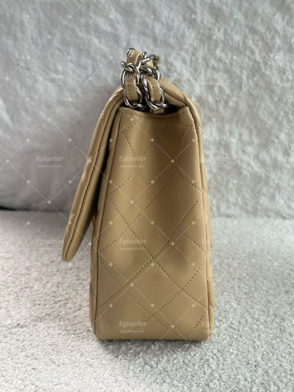 Chanel classic single flap bag lambskin jumbo beige