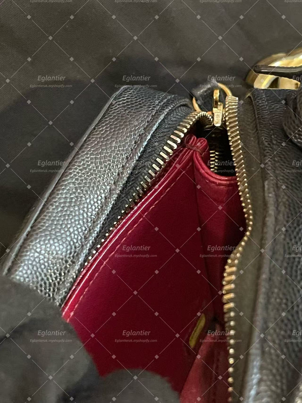 Chanel Small Quilted Vanity Case with Chain - Black with ID card