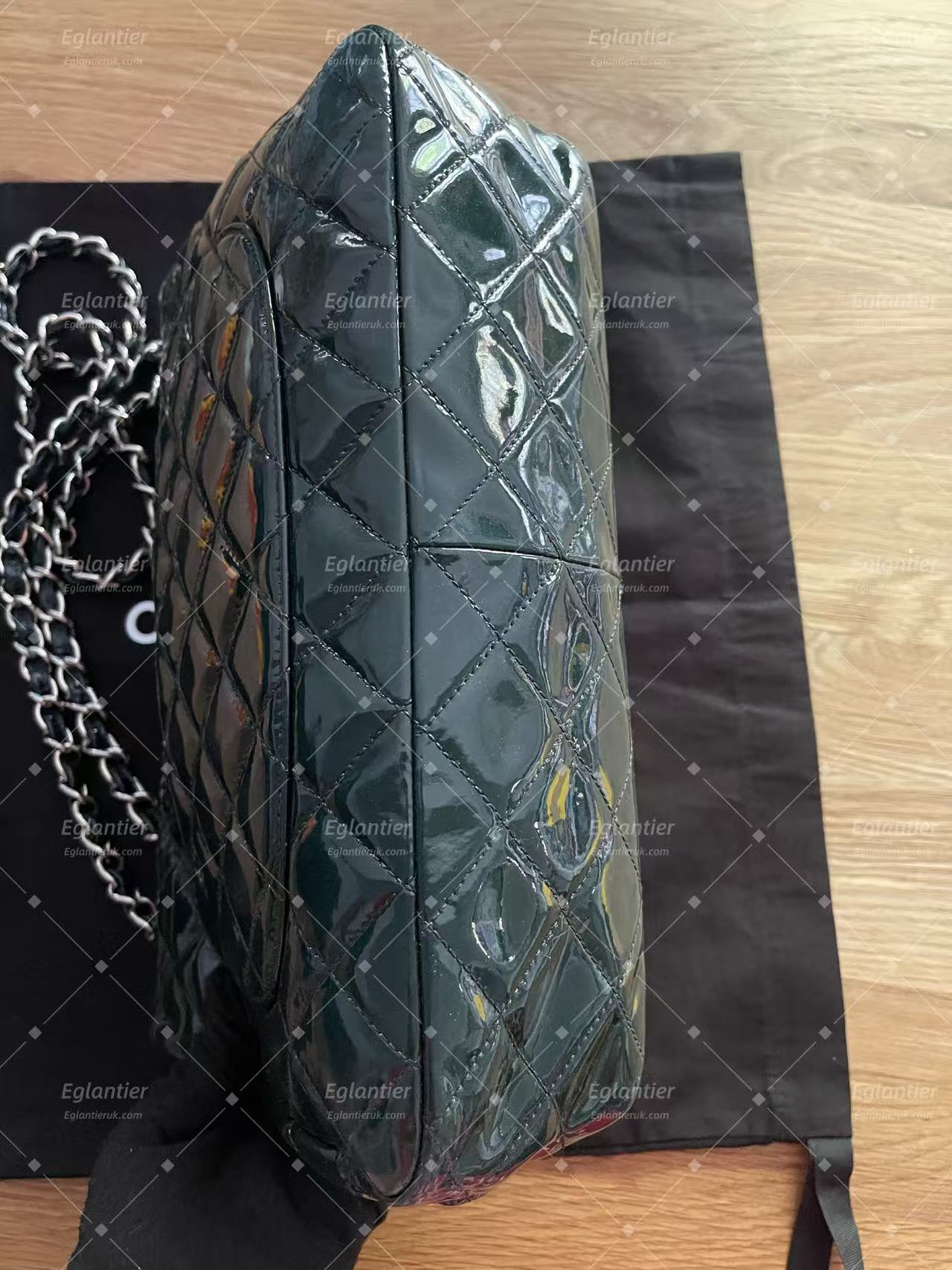 Chanel double flap bag patent leather dark green jumbo
