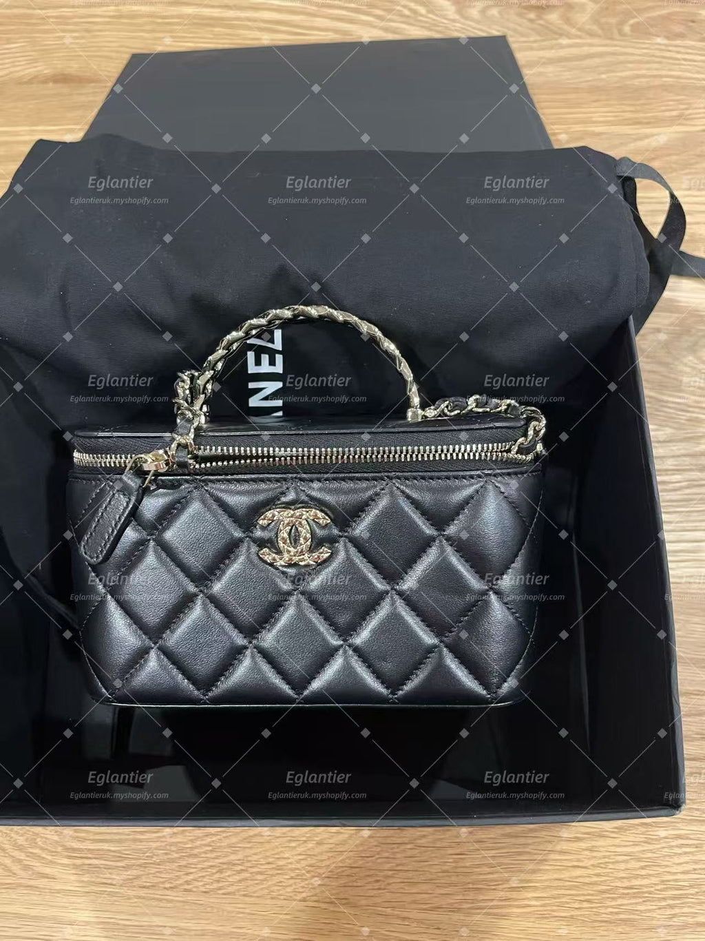 Chanel Black Quilted Chain Shoulder Crossbody Handbag Top Handle Bag