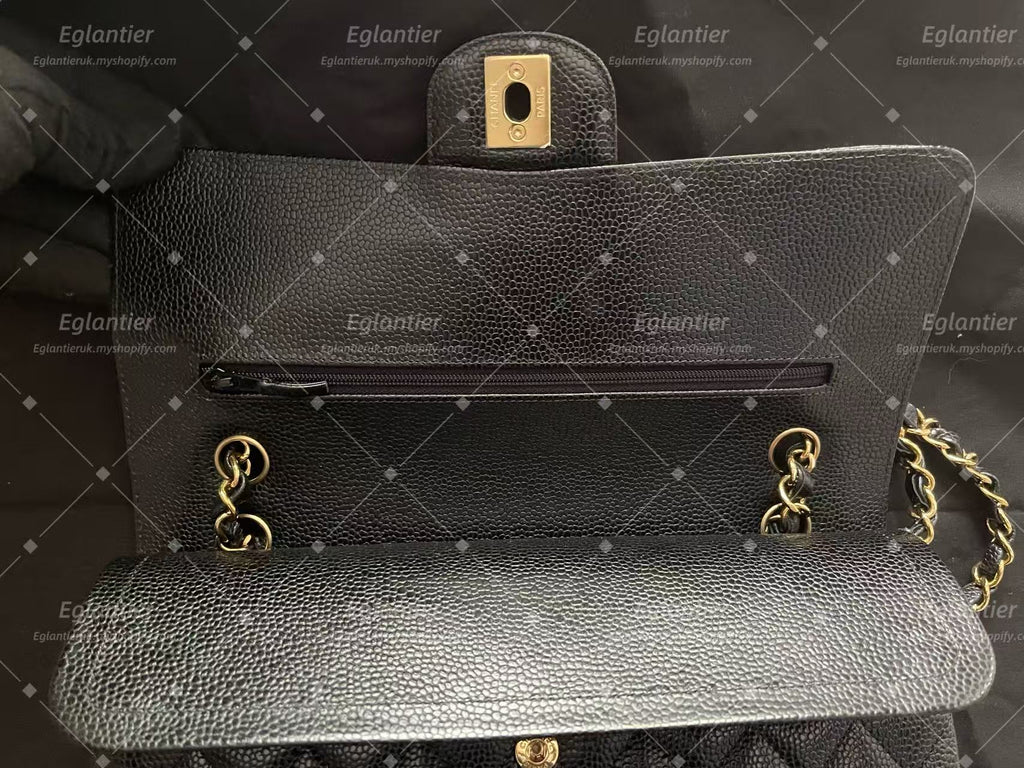 Chanel Timeless Classic double flap black medium caviar gold hardware microchip