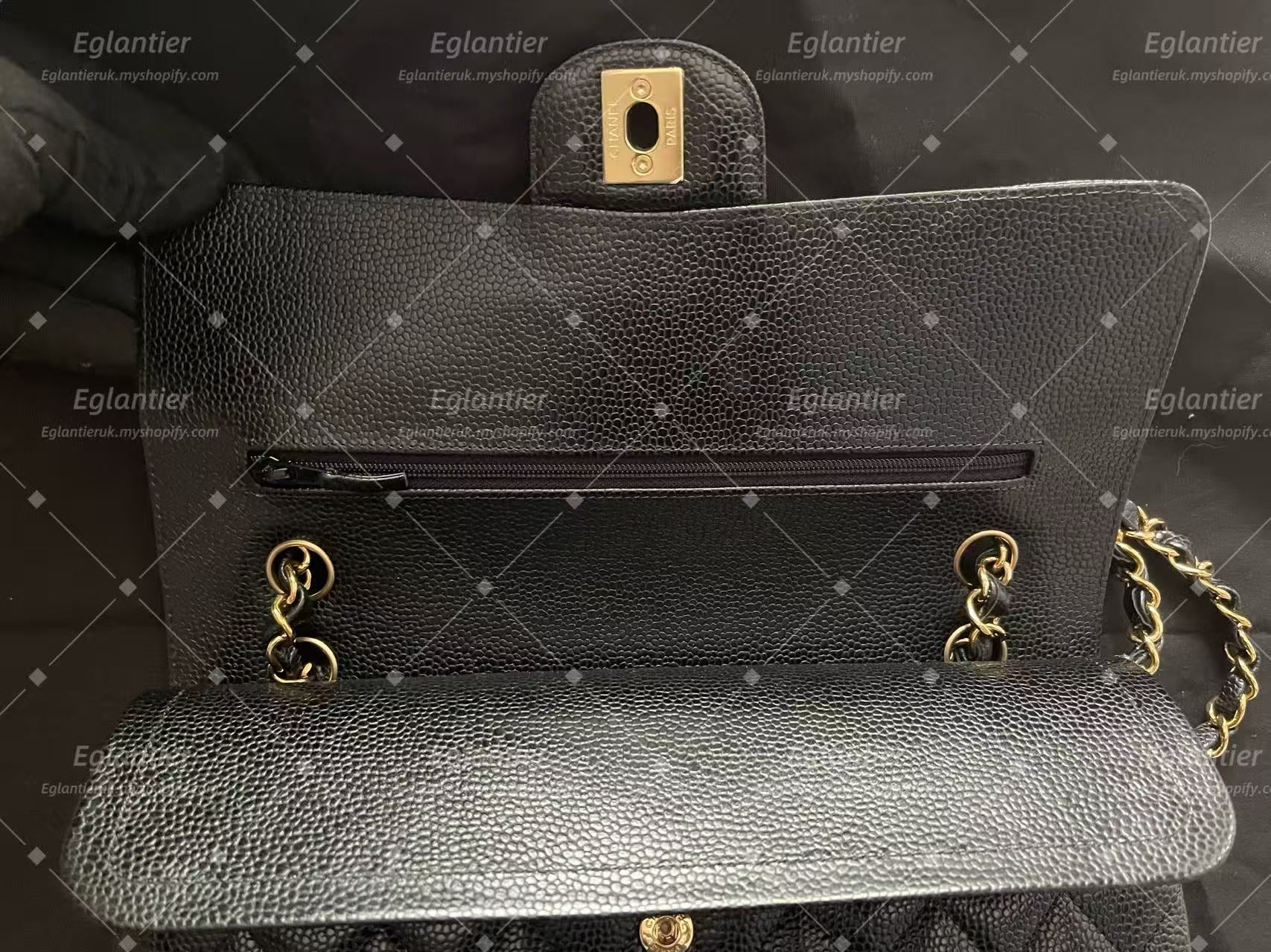 Chanel Timeless Classic double flap black medium caviar gold hardware microchip