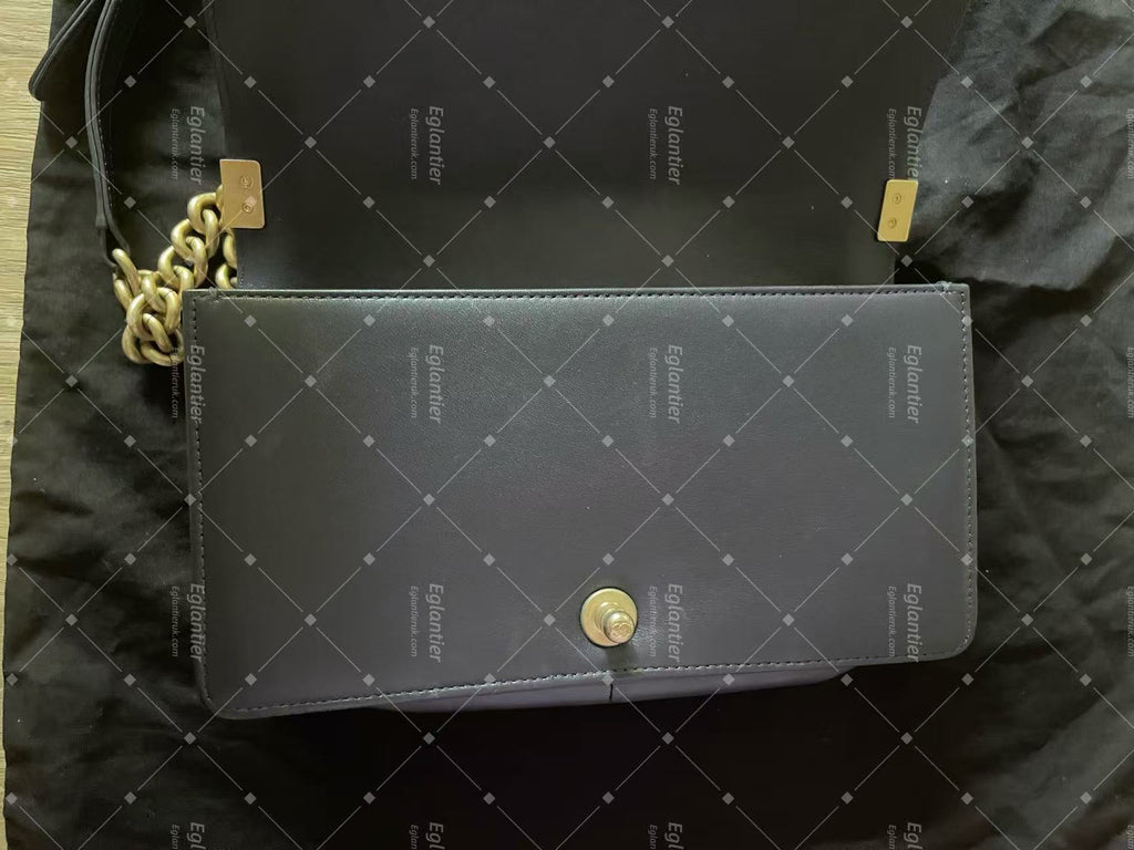 chanel leboy medium black flap bag lambskin gold hardware ID card