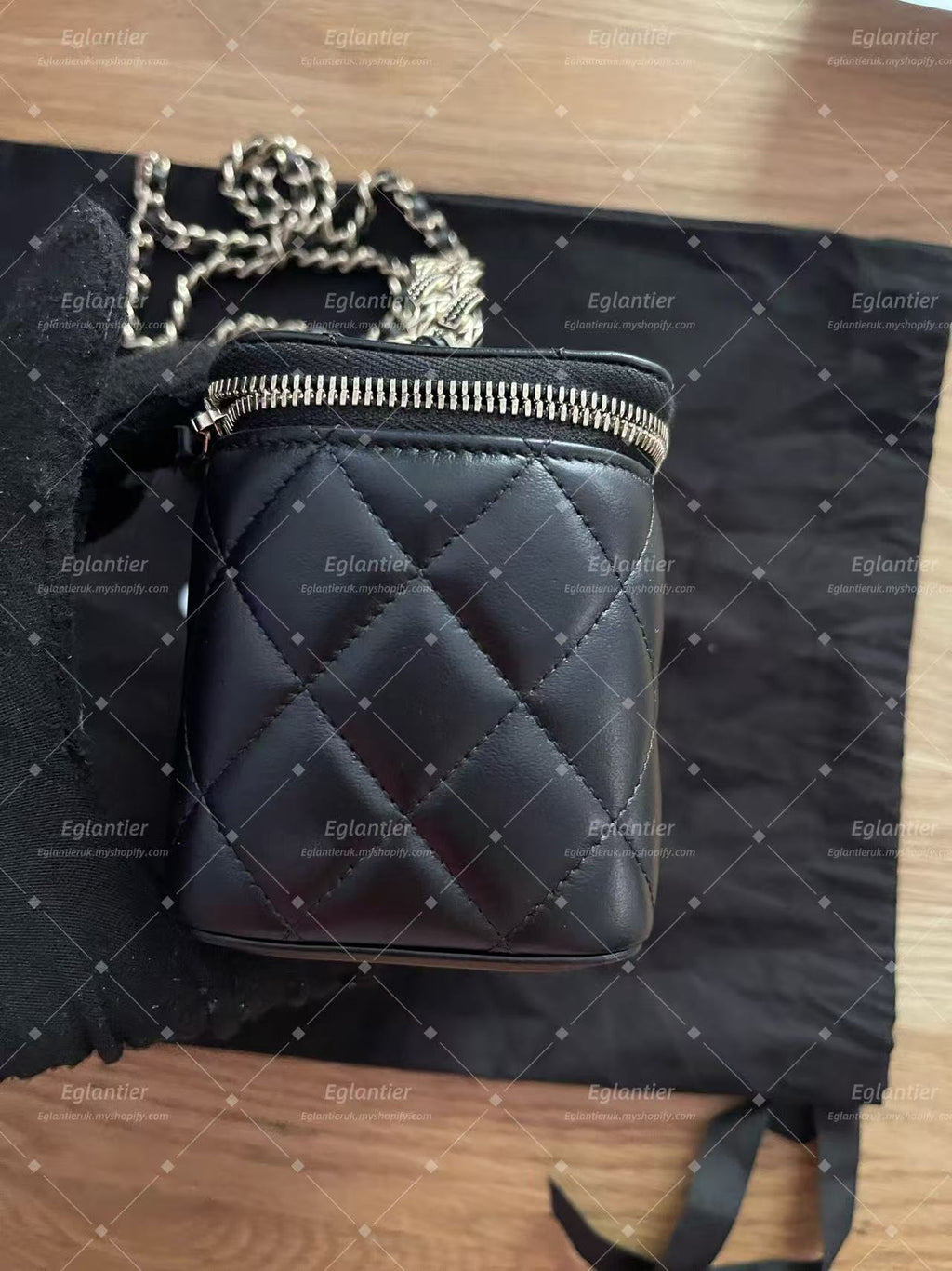 Chanel Black Quilted Chain Shoulder Crossbody Handbag Top Handle Bag