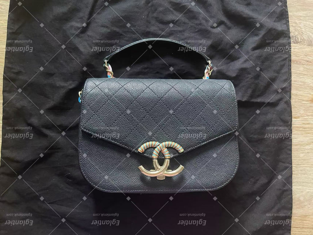 chanel small black flap bag with ID card gold hardware