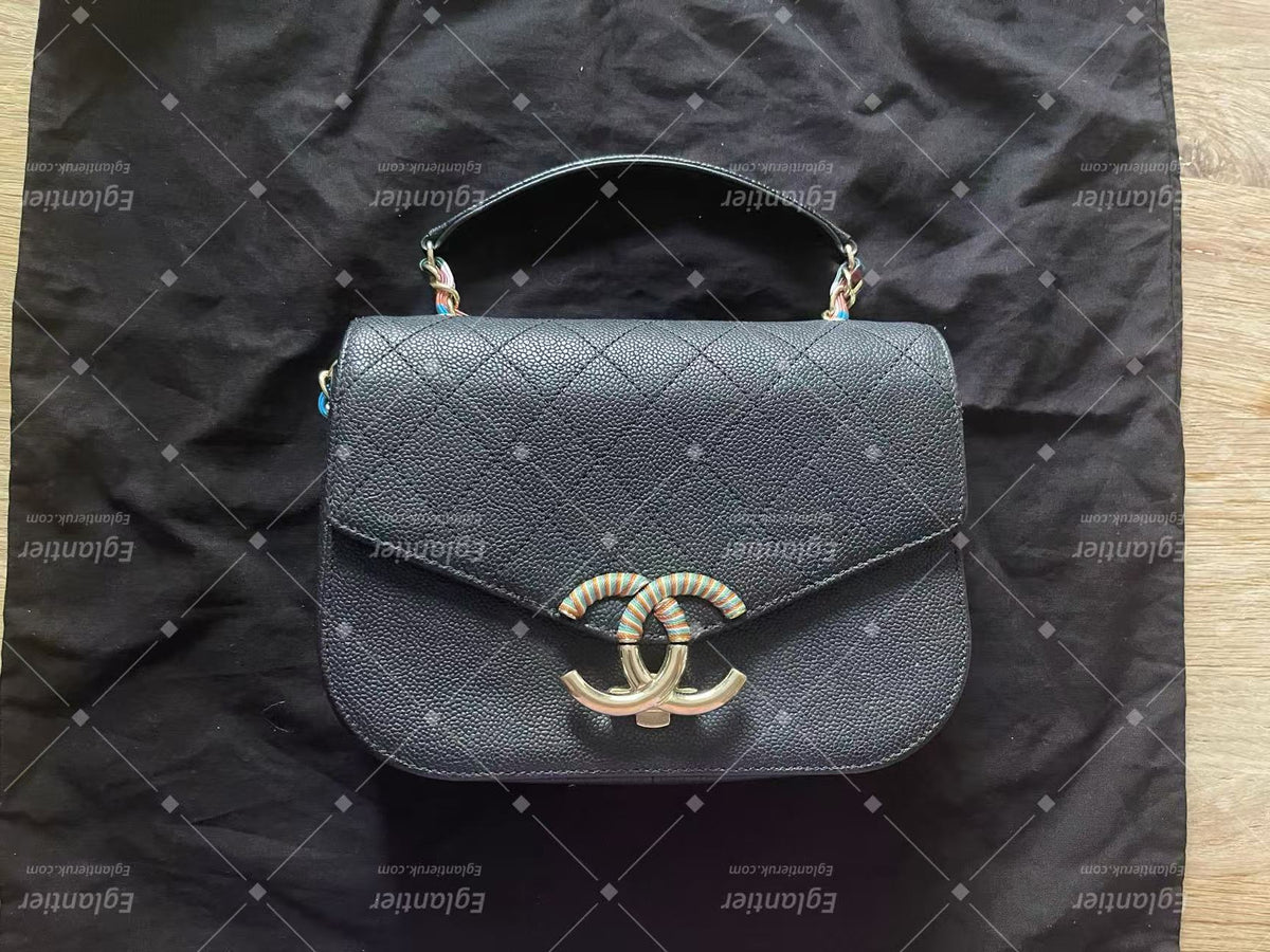chanel small black flap bag with ID card gold hardware
