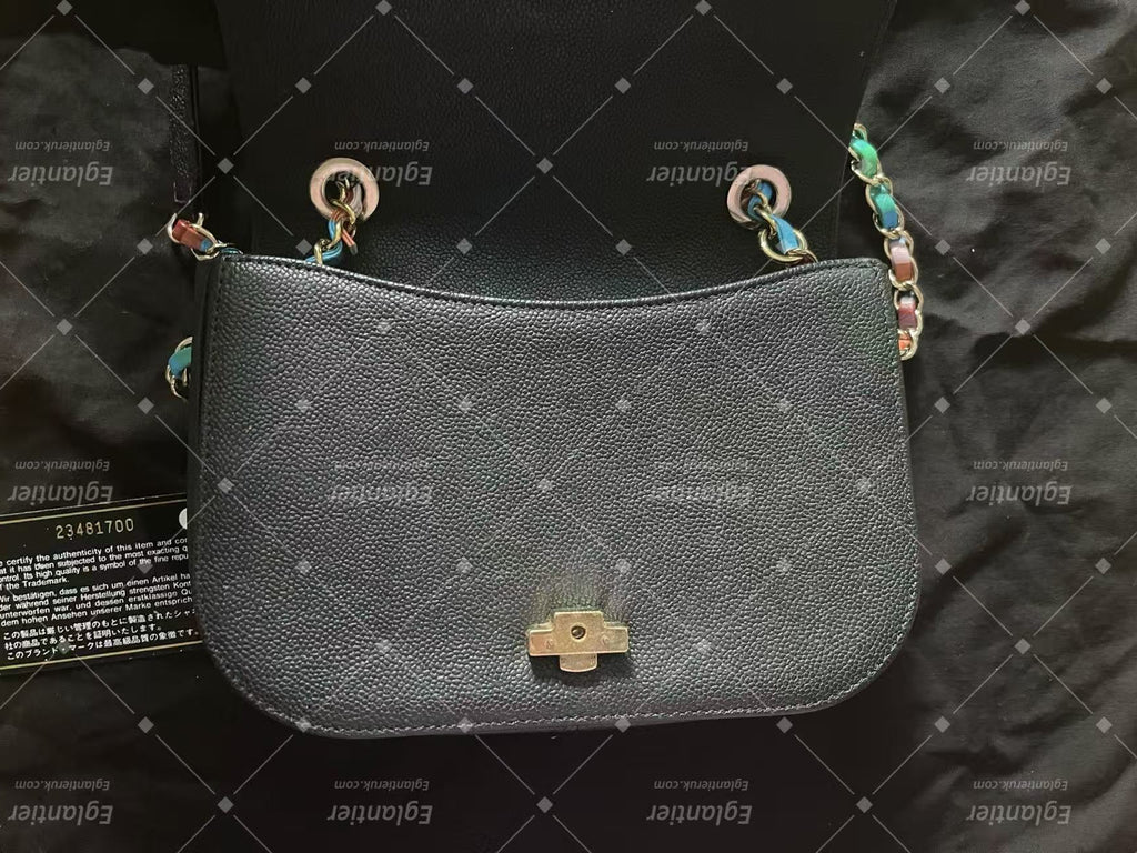 chanel small black flap bag with ID card gold hardware