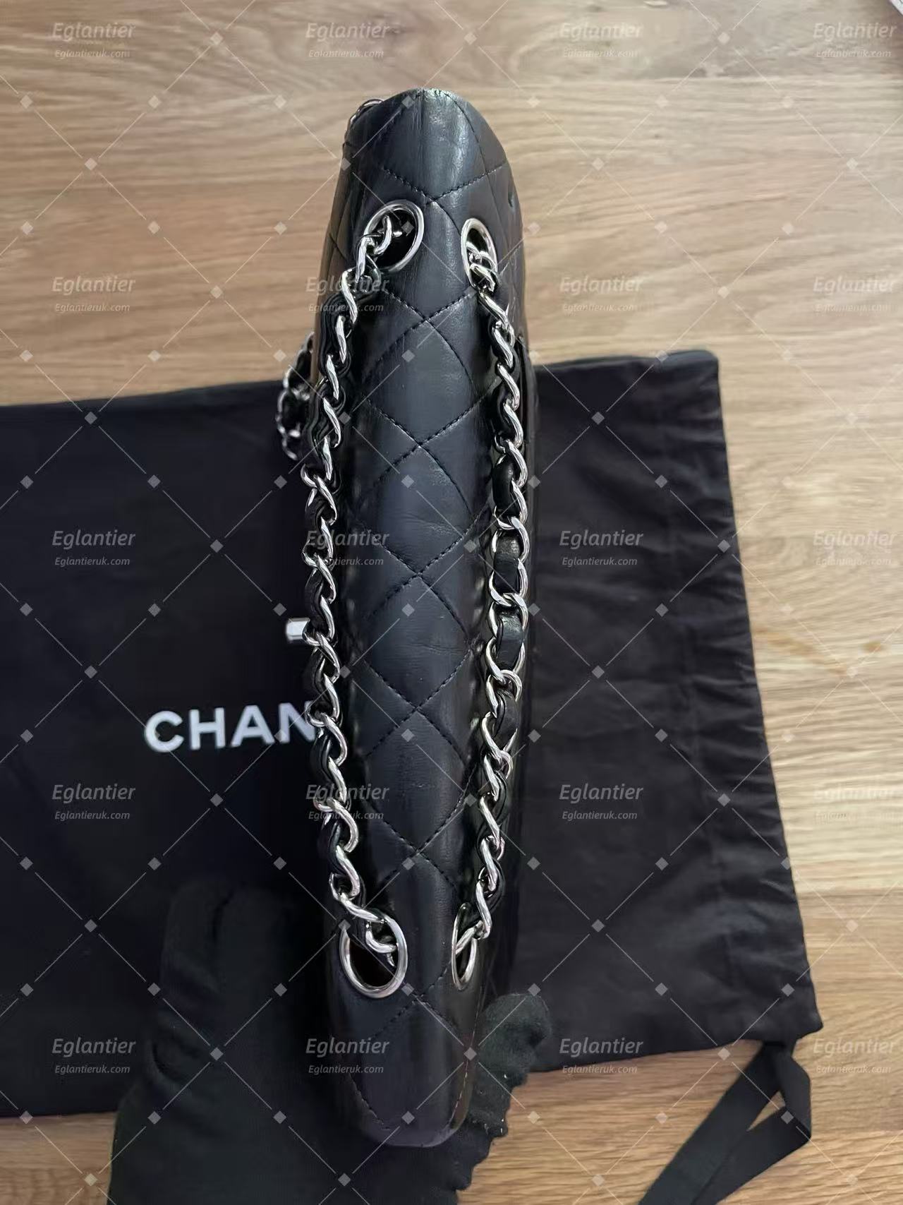 Chanel Classic double flap bag lambskin black medium silver hardware