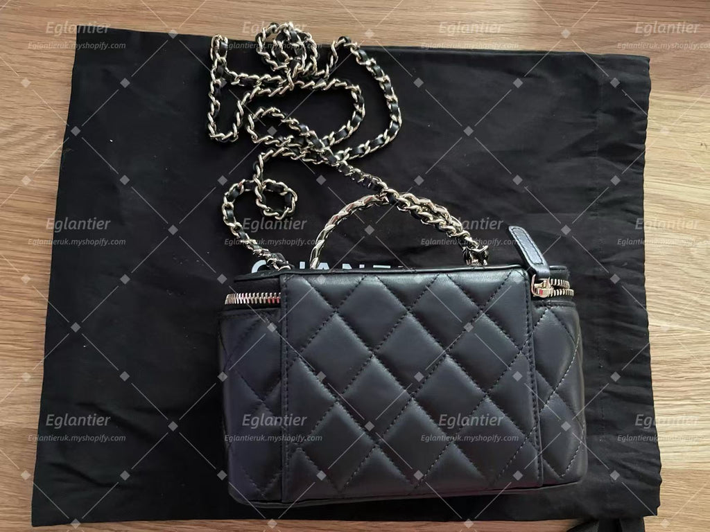 Chanel Black Quilted Chain Shoulder Crossbody Handbag Top Handle Bag
