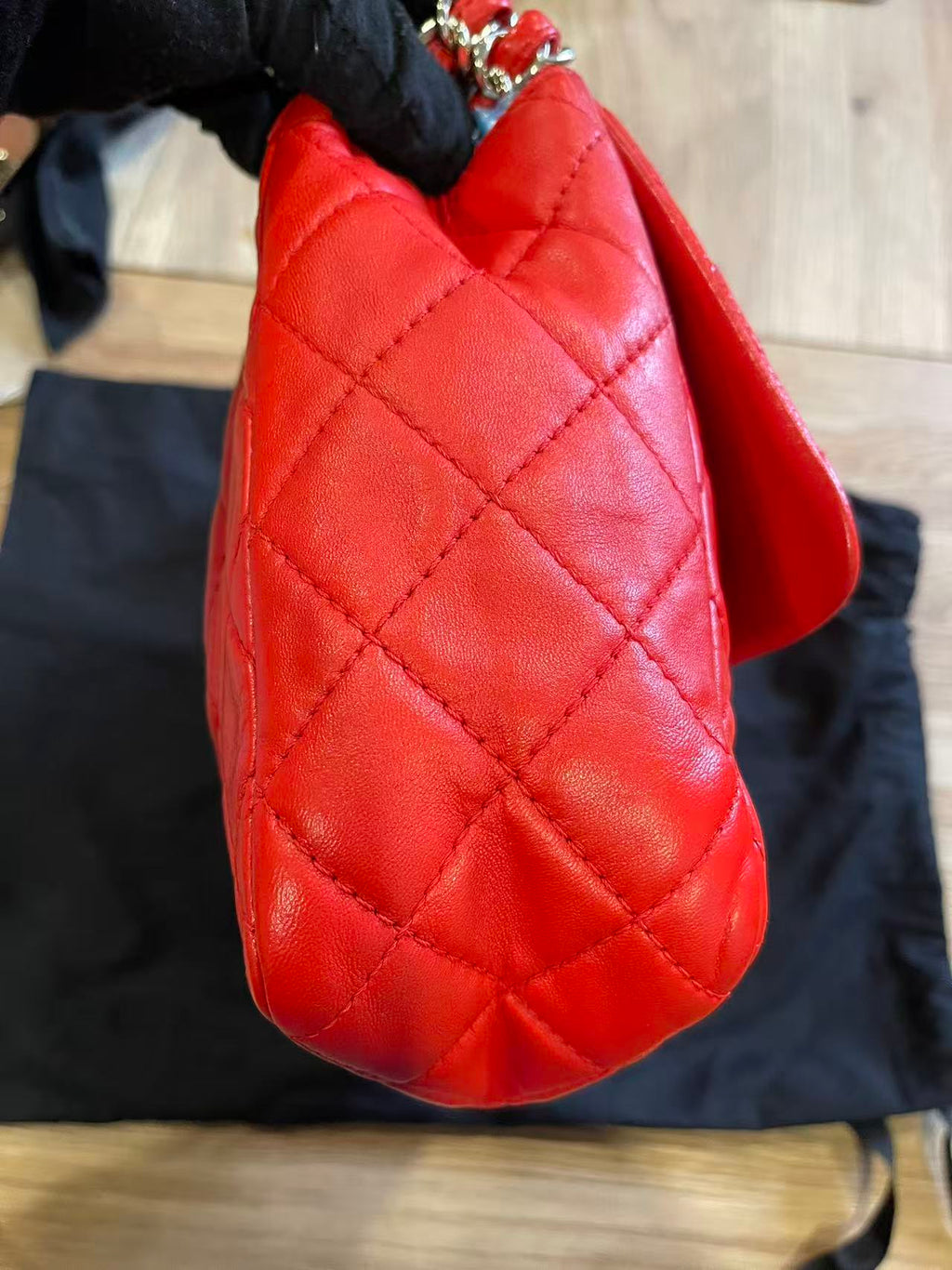 Chanel single flap bag red jumbo gold hardware lambskin