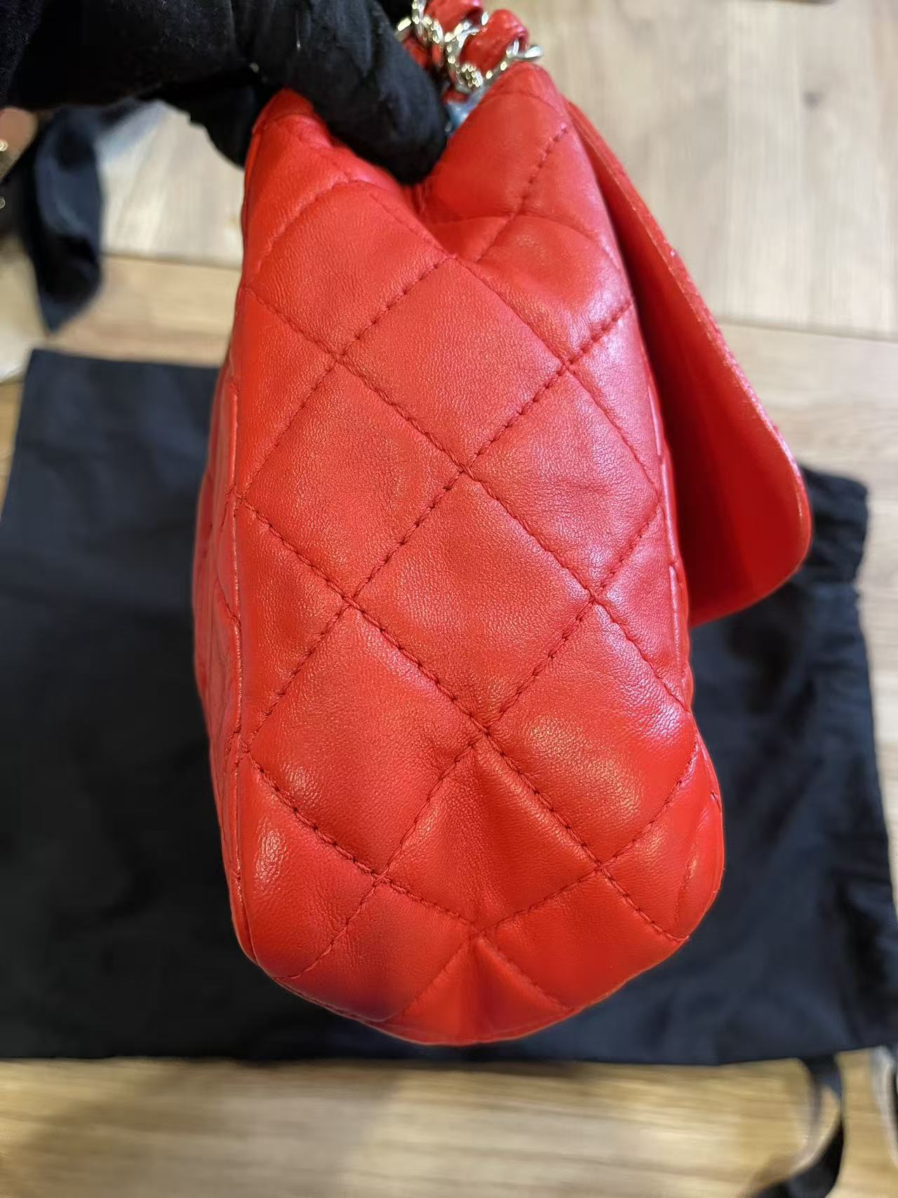 Chanel single flap bag red jumbo gold hardware lambskin