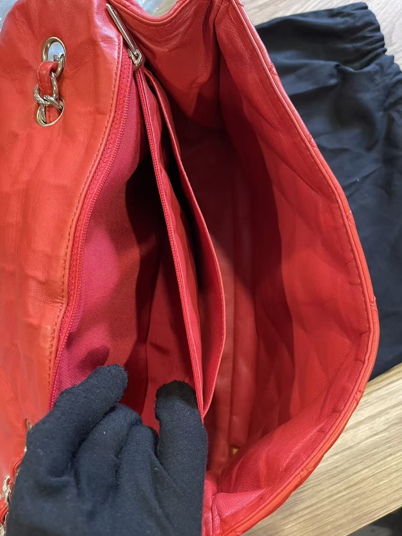 Chanel single flap bag red jumbo gold hardware lambskin