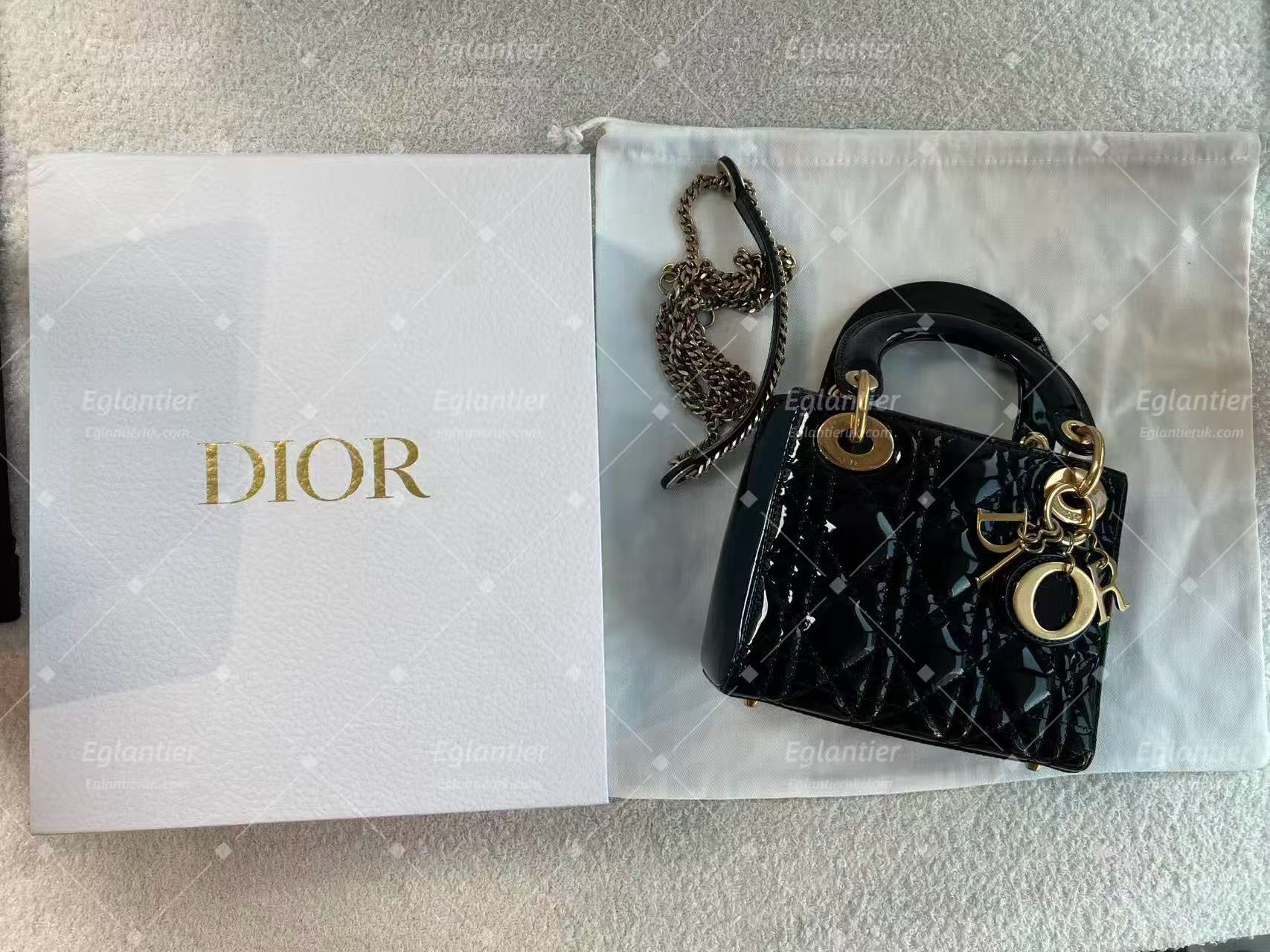 lady dior mini black patent leather gold hardware