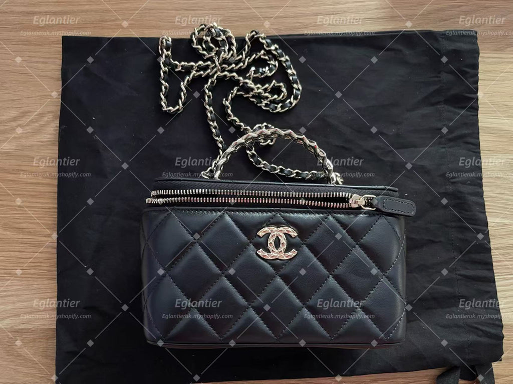 Chanel Black Quilted Chain Shoulder Crossbody Handbag Top Handle Bag