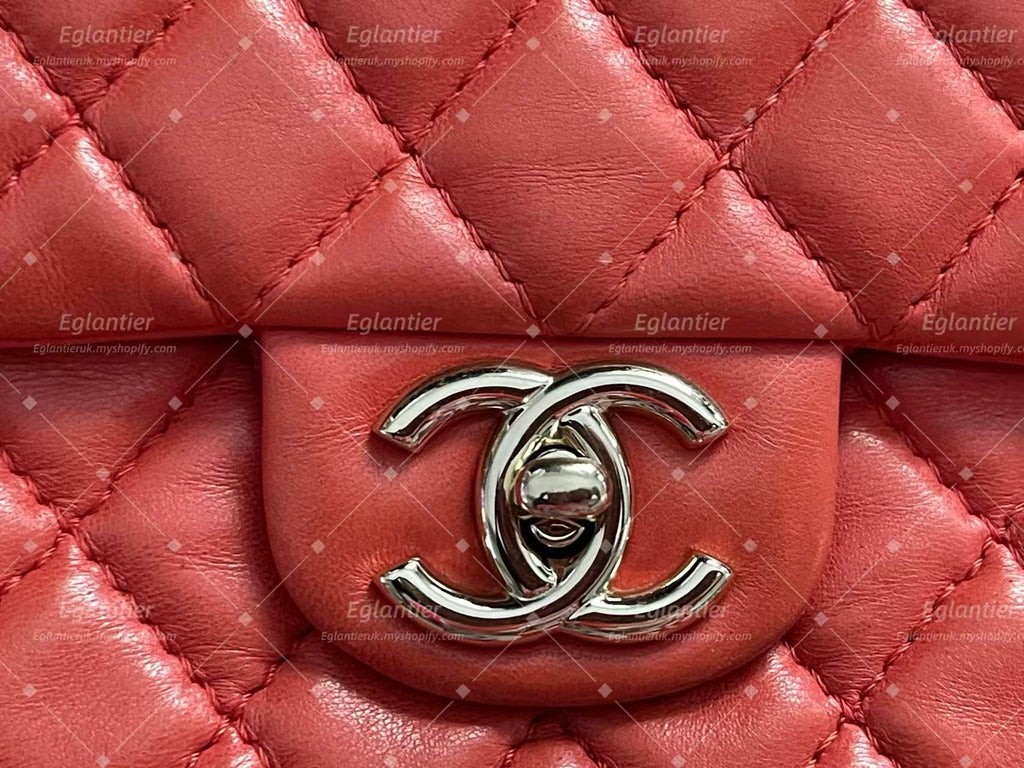 Chanel Timeless Classic double flap bag red silver hardware