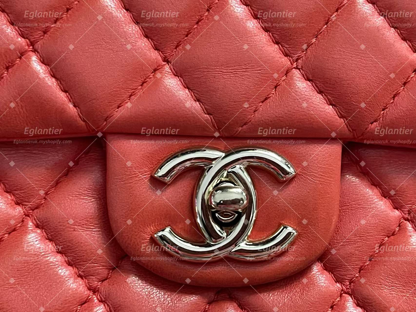 Chanel Timeless Classic double flap bag red silver hardware