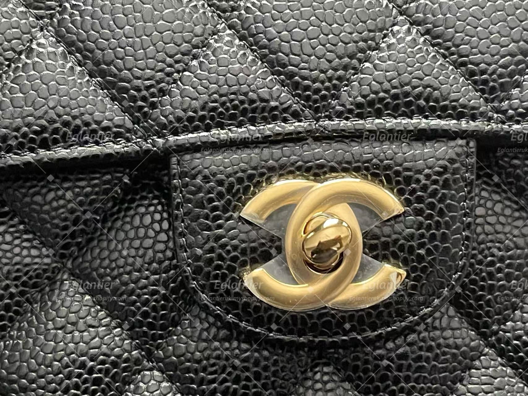 Chanel Timeless Classic double flap black medium caviar gold hardware microchip