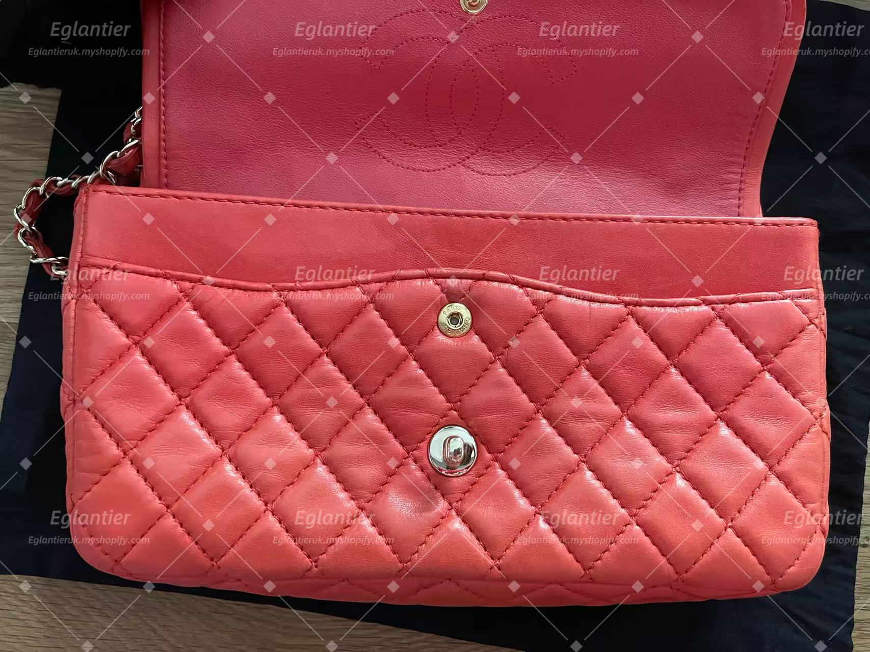 Chanel Timeless Classic double flap bag red silver hardware