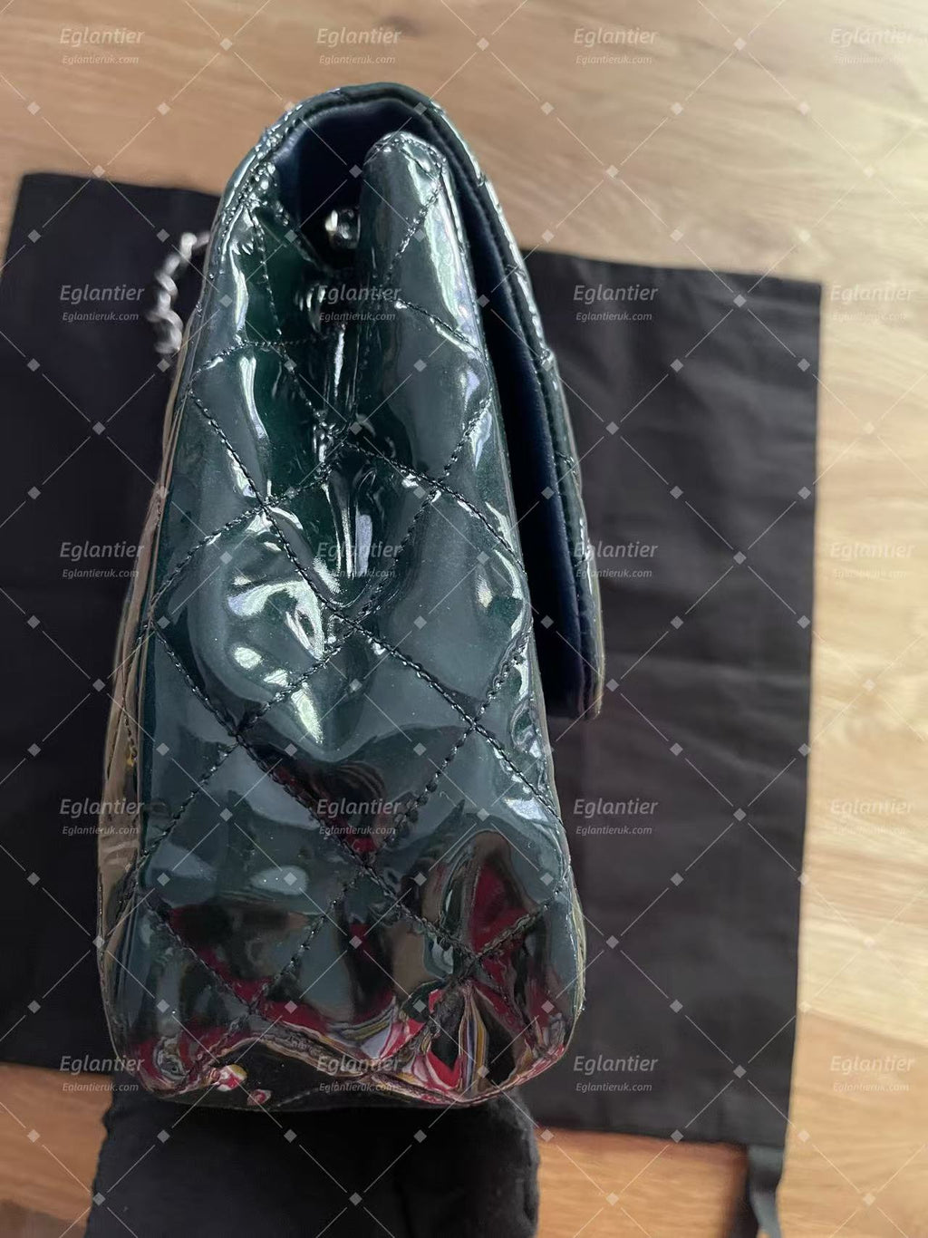 Chanel double flap bag patent leather dark green jumbo