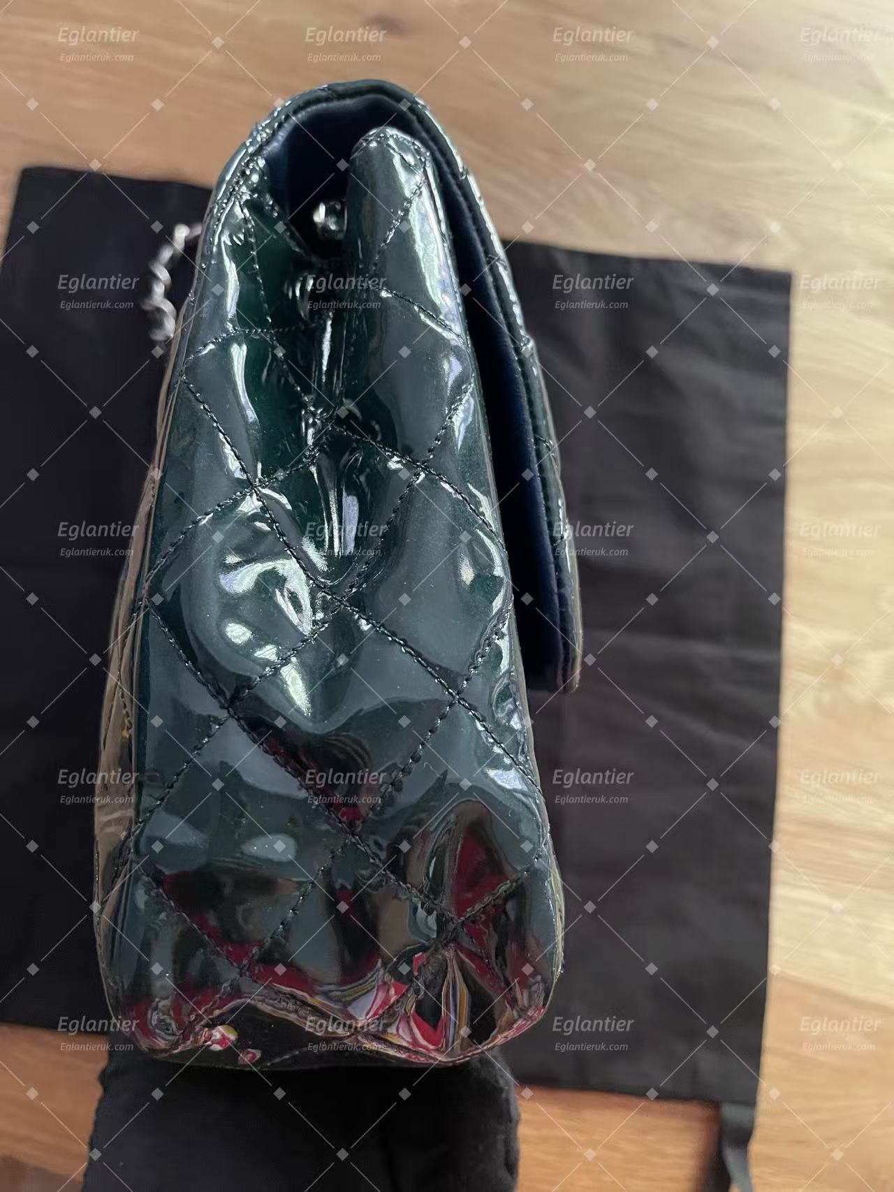 Chanel double flap bag patent leather dark green jumbo