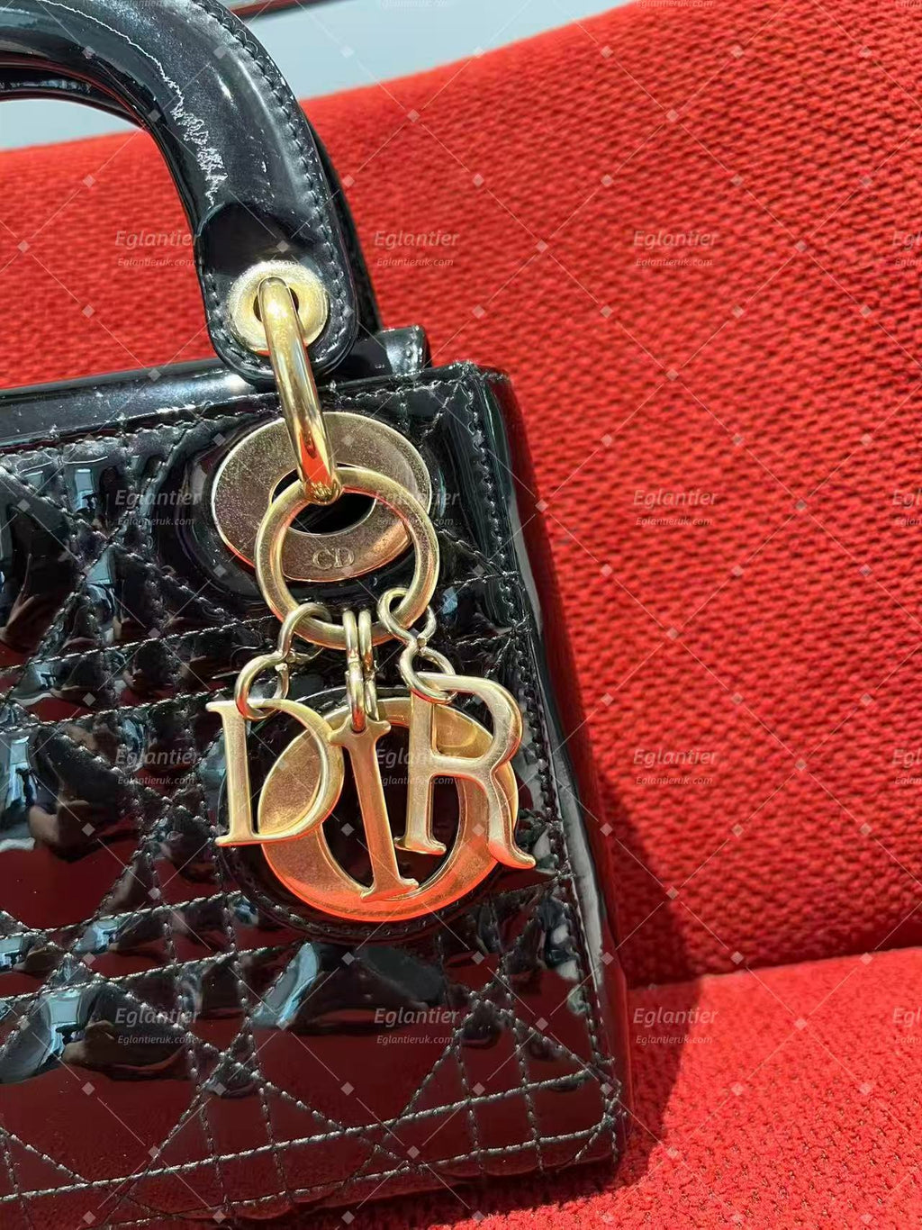 lady dior mini black patent leather gold hardware