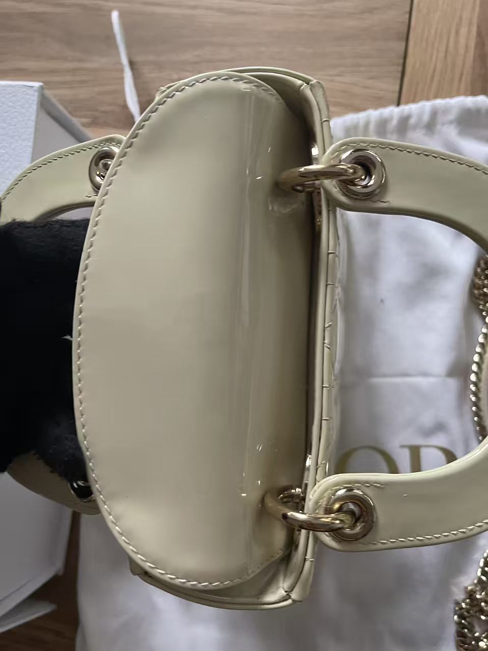 Lady dior mini light green patent leather