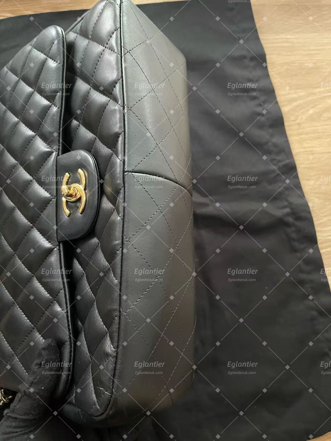 Chanel Timeless Classic double flap bag black jumbo gold hardware lambskin