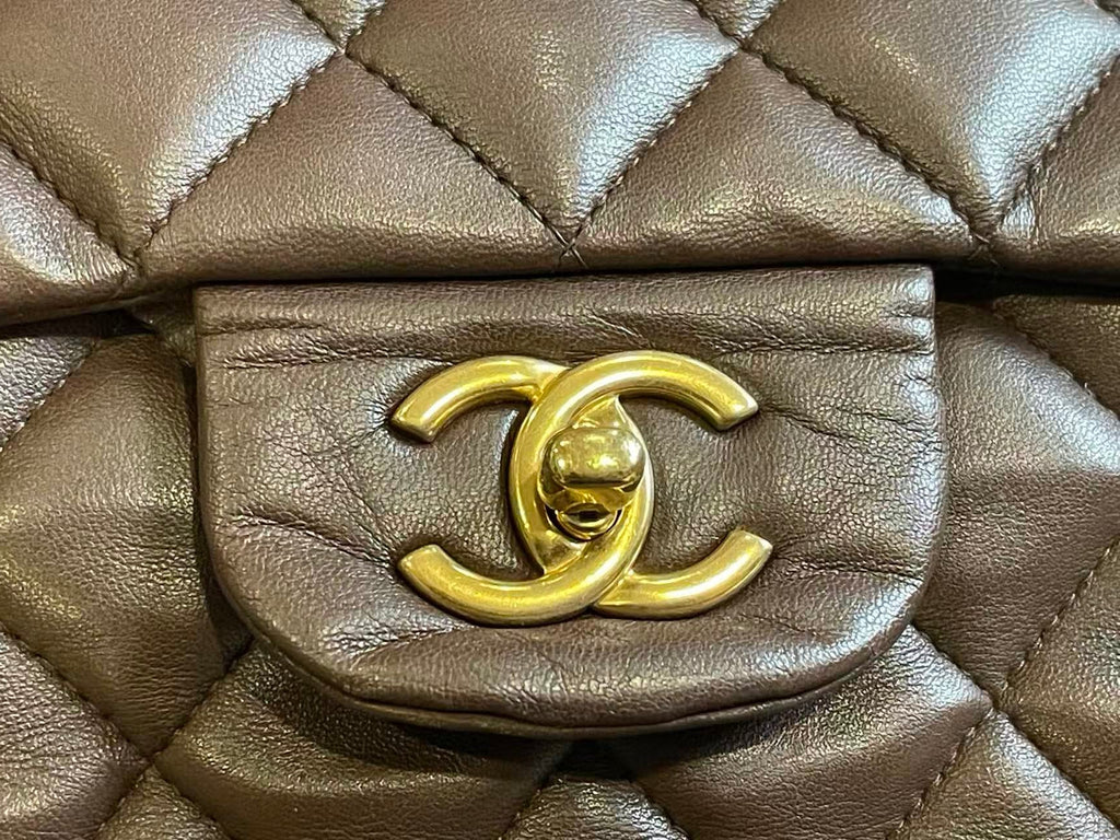 Chanel single flap bag Chocolate jumbo gold hardware lambskin