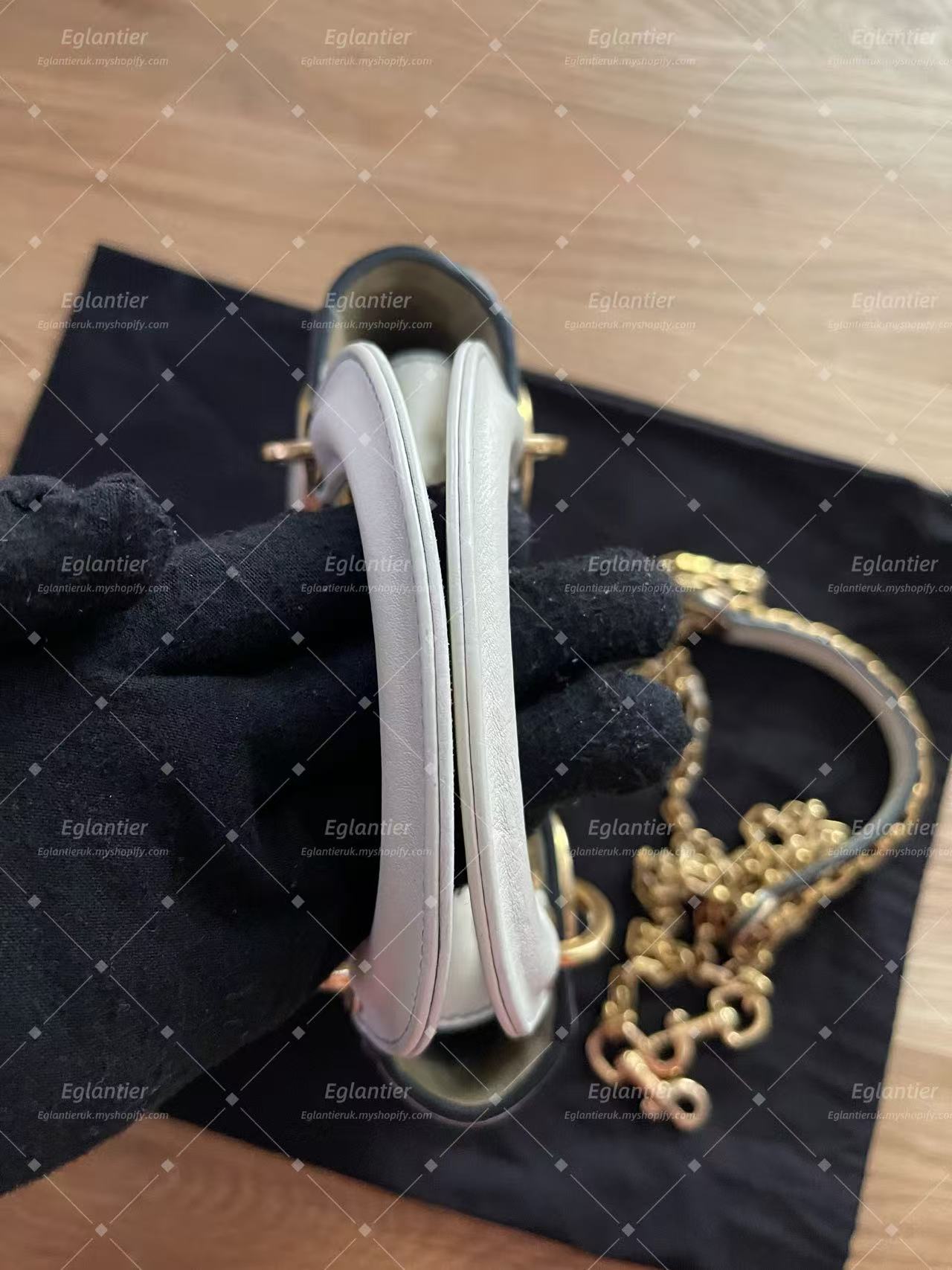 Lady dior min white calfskin with chain gold hardware